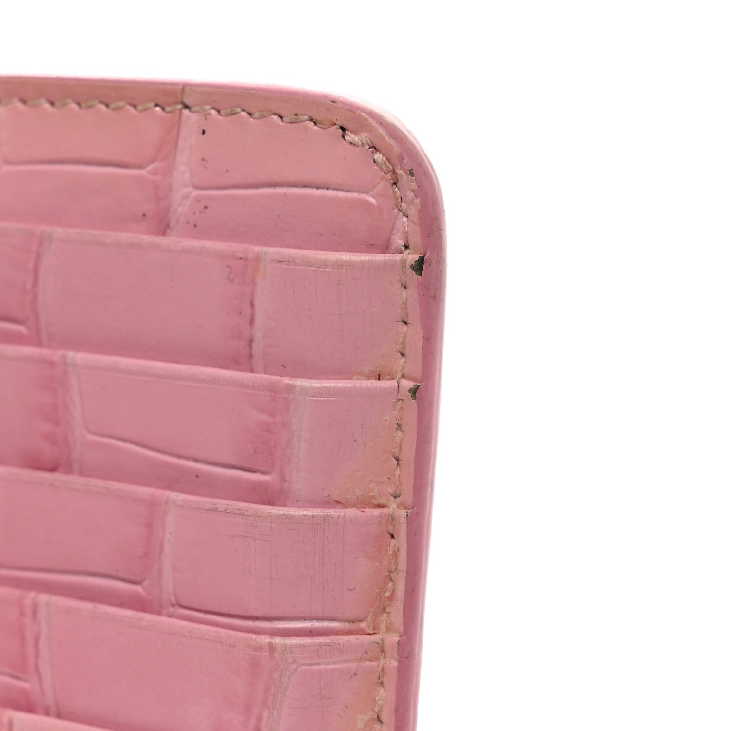 Balenciaga Shiny Calfskin Logo Crocodile Embossed Large Cash Long Coin Card Holder Pink Black 8 of 8