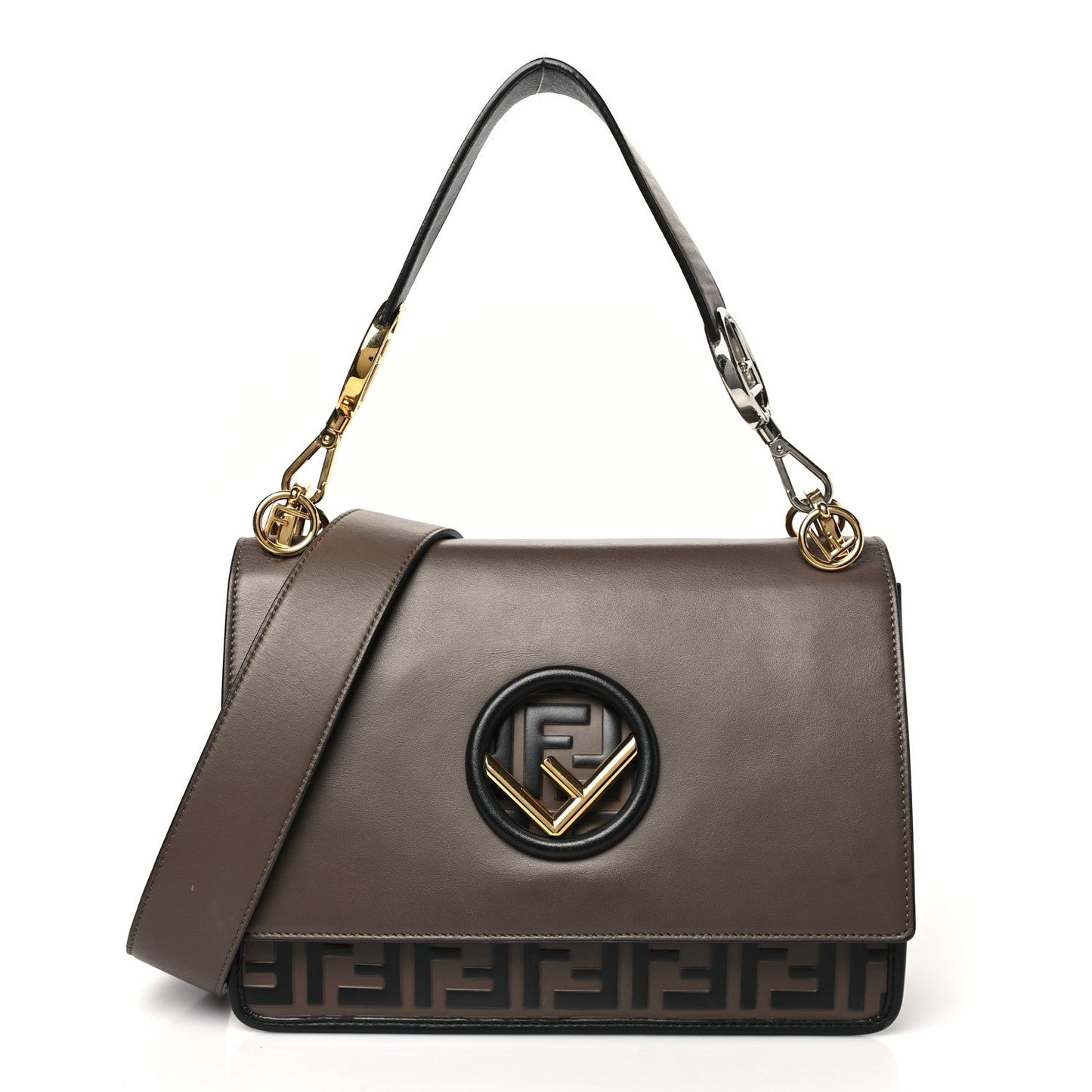 Vitello Century F is Fendi Bi-Color FF 1974 Embossed Kan I Shoulder Bag Maya Black