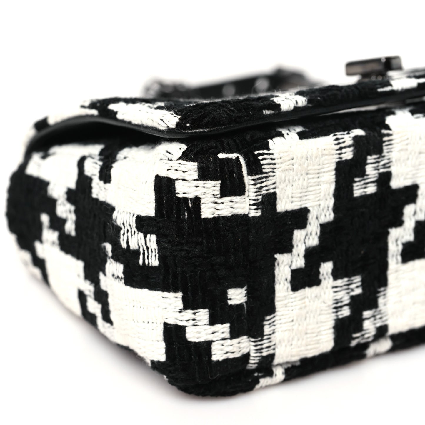 Tweed Macro Houndstooth Small Caro Bag Black White