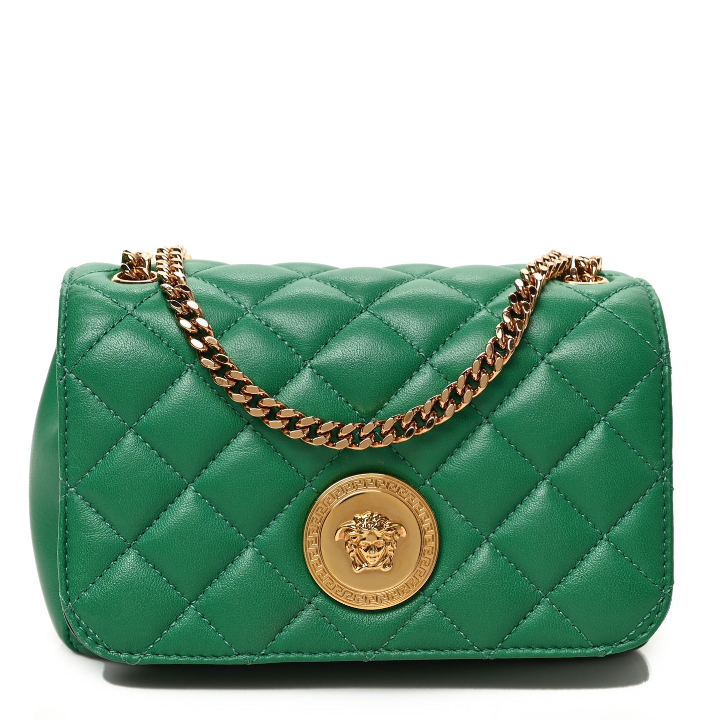 Nappa Quilted Small Medusa Chain Crossbody Green