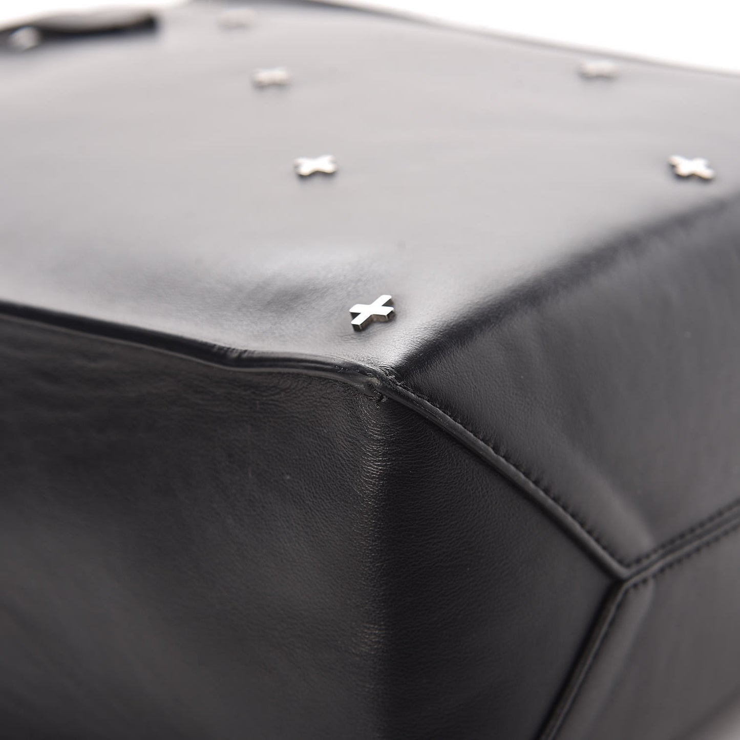 Calfskin Stud Embellished Small Stargate Shopper Tote Black
