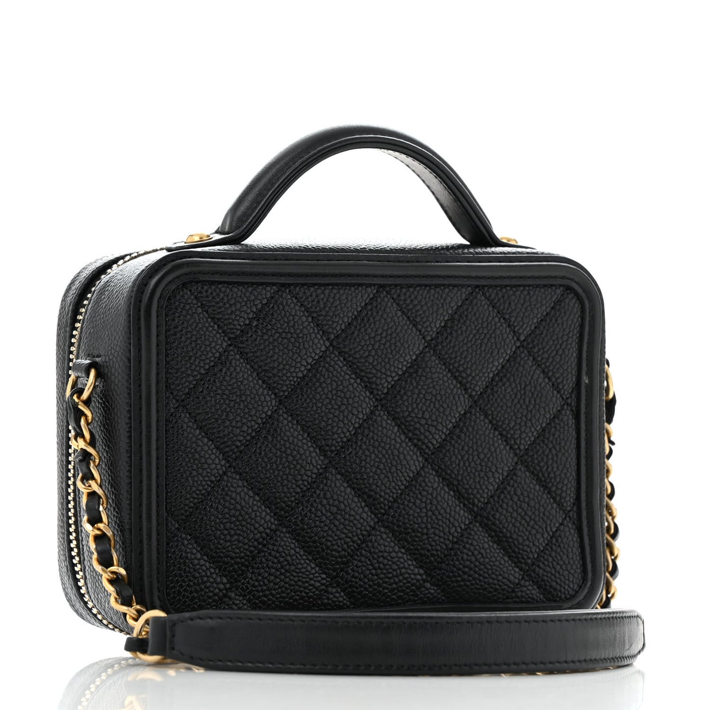 Caviar Quilted Small CC Filigree Vanity Case Black