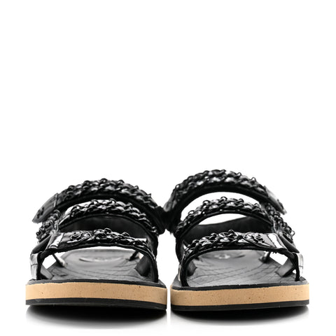 Lambskin Chain Sandals 39.5 Black