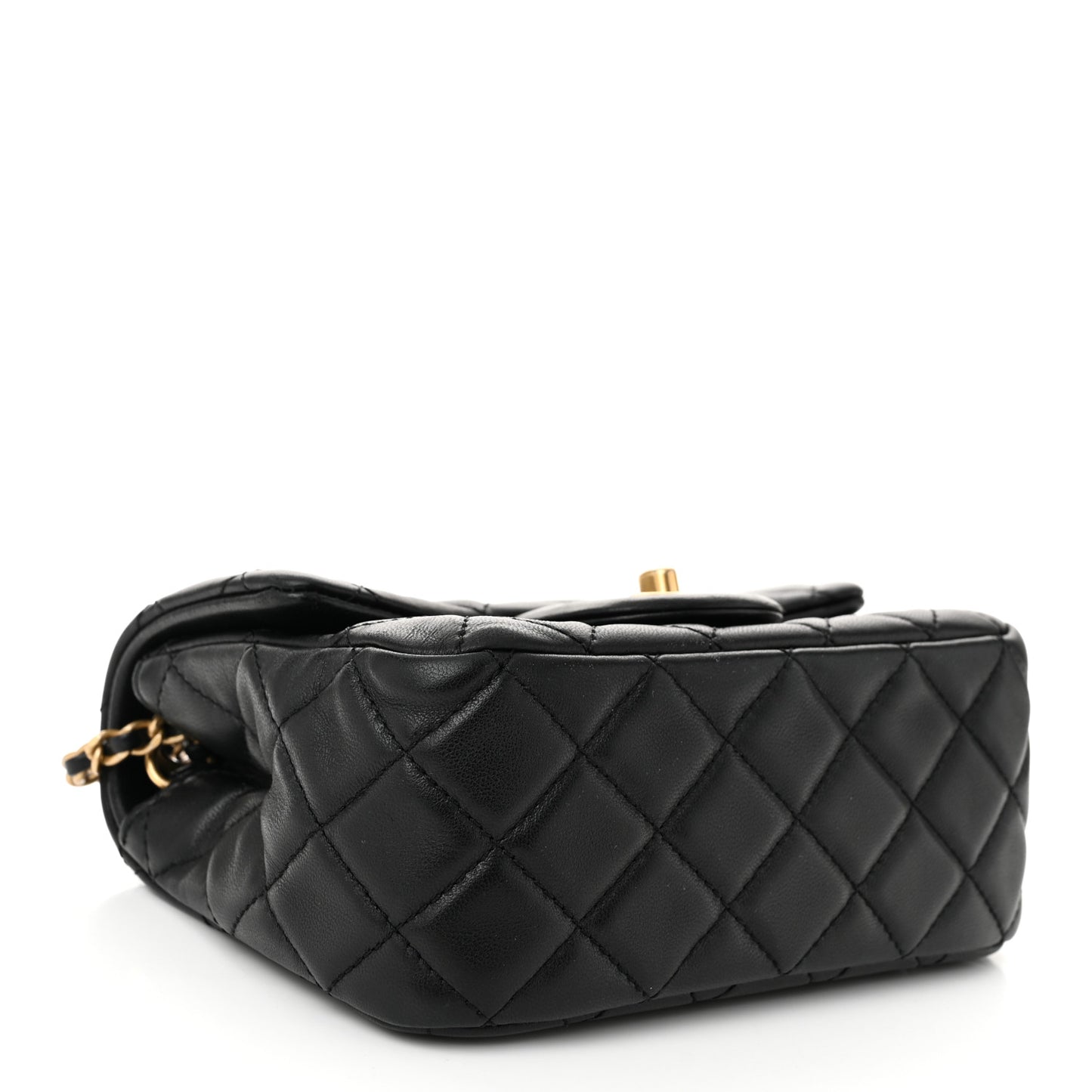 Lambskin Quilted Mini Pearl Crush Flap Black