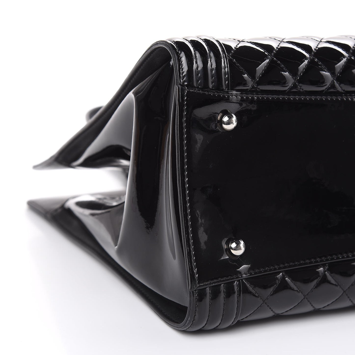 Patent Calfskin Quilted Plexiglass Boy Shopping Tote Black