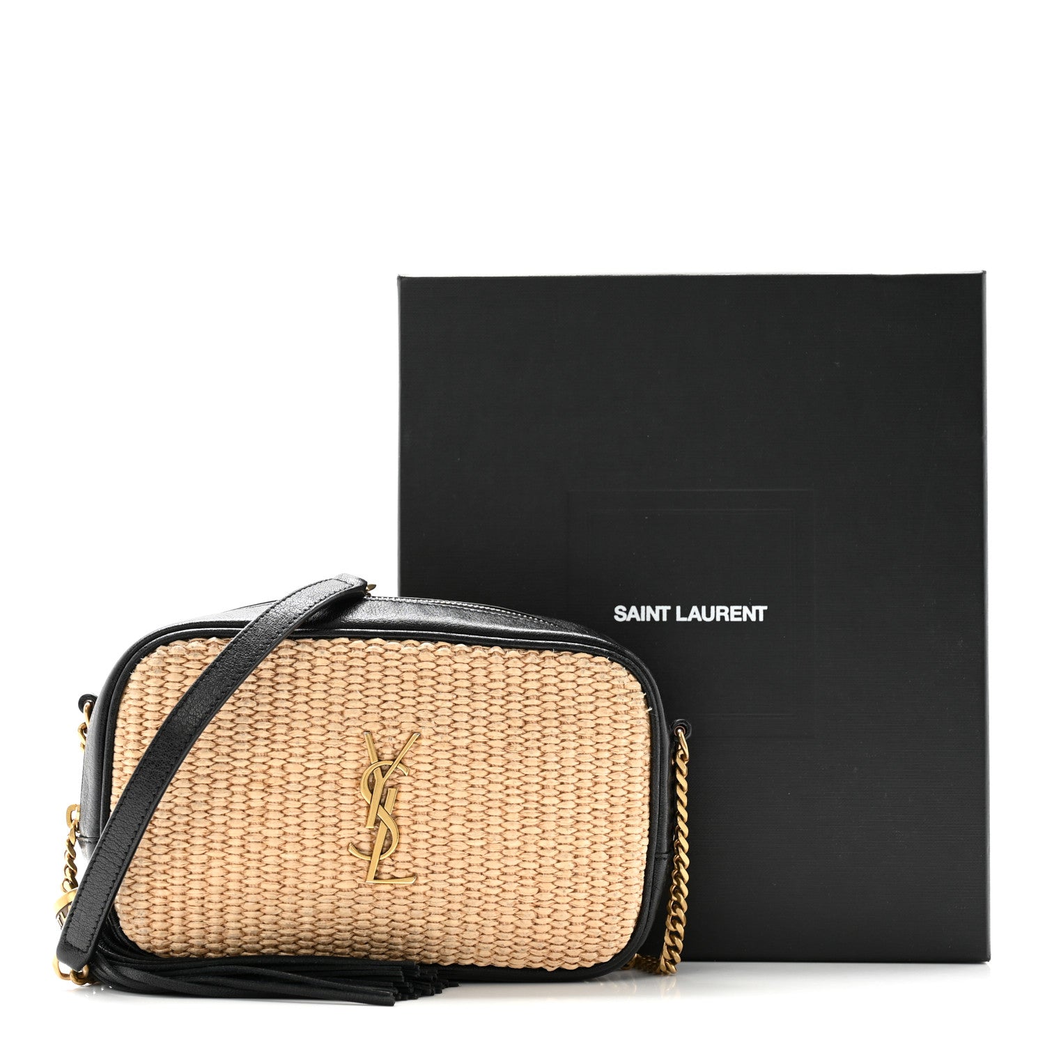 Saint Laurent Raffia Canvas Monogram Mini Lou Camera Bag Beige Black 13 of 13