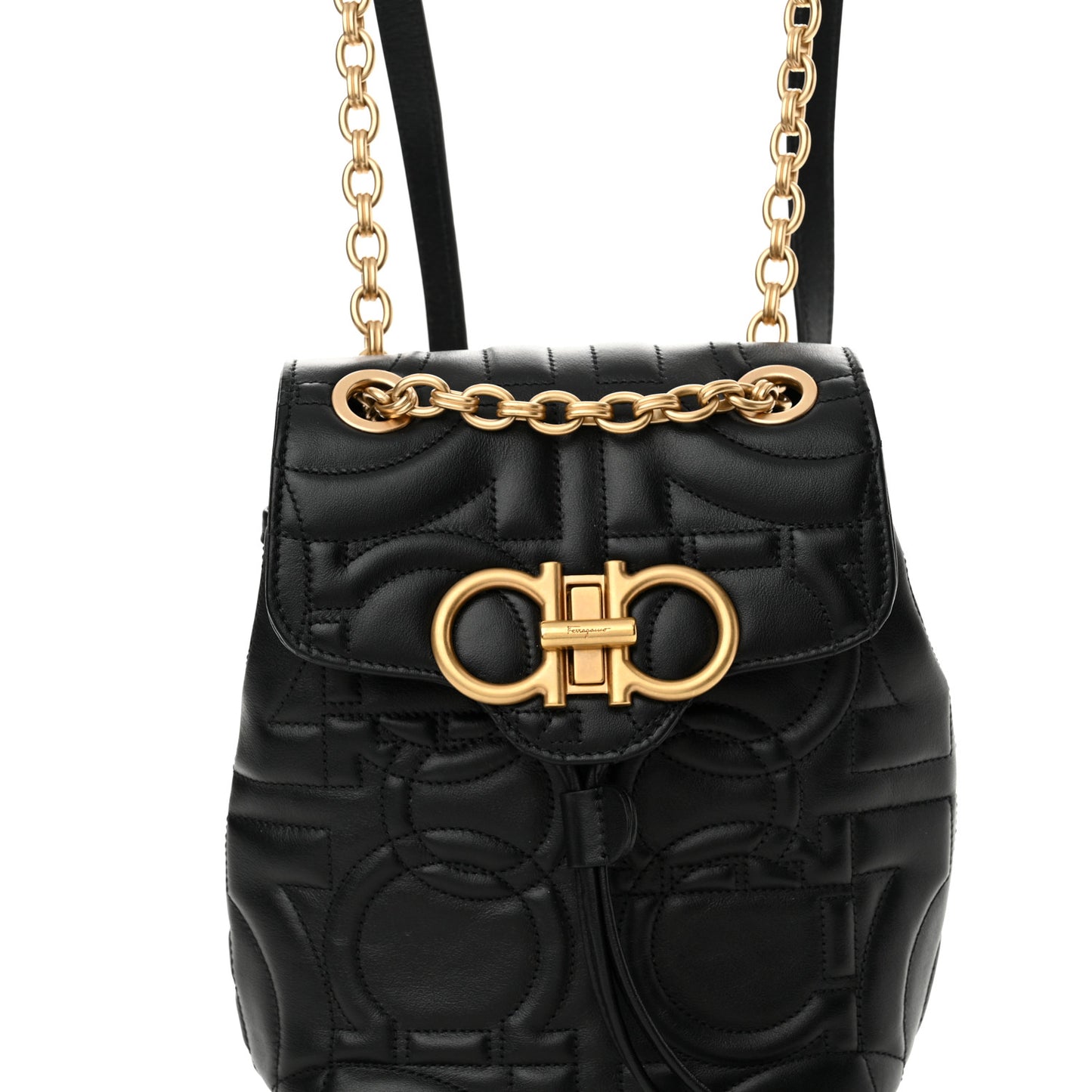 Calfskin Quilted Gancini Backpack Black