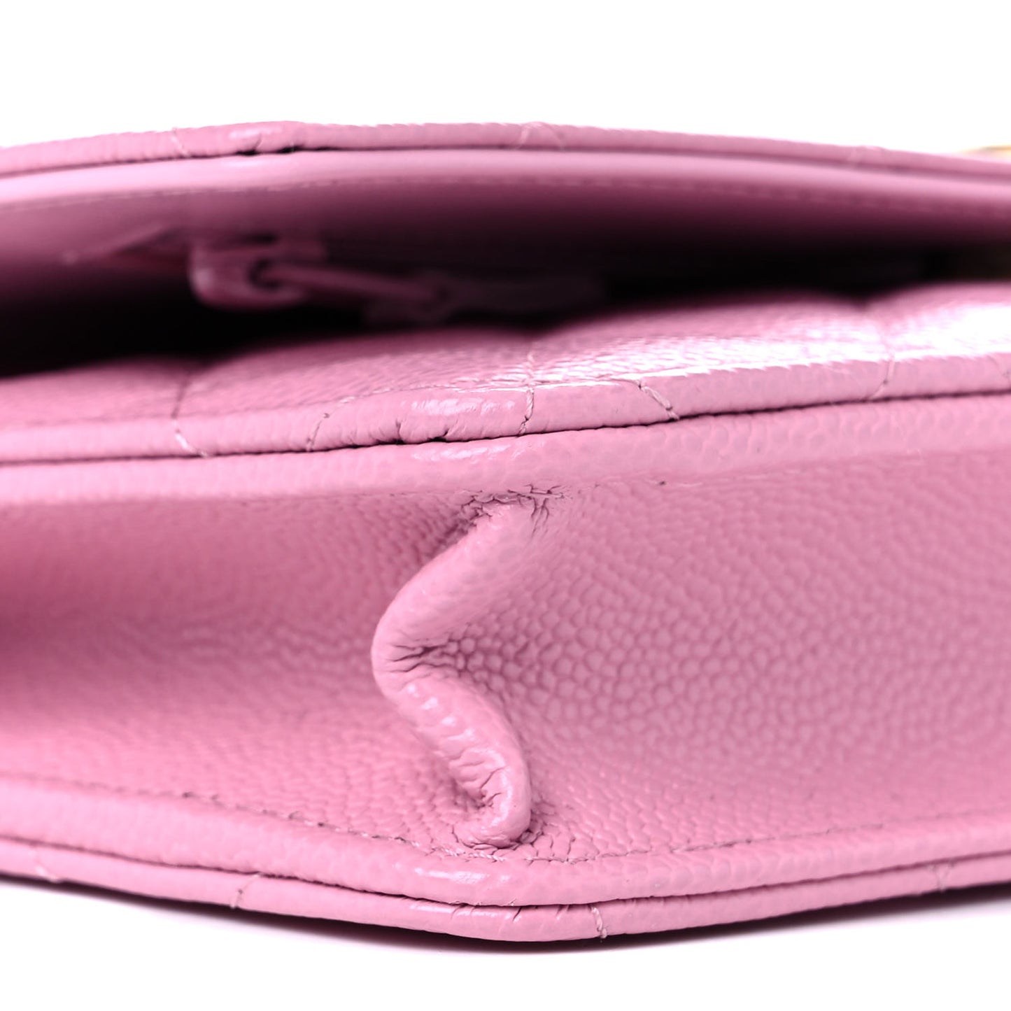 Shiny Caviar Quilted Pick Me Up Wallet On Chain WOC Pink