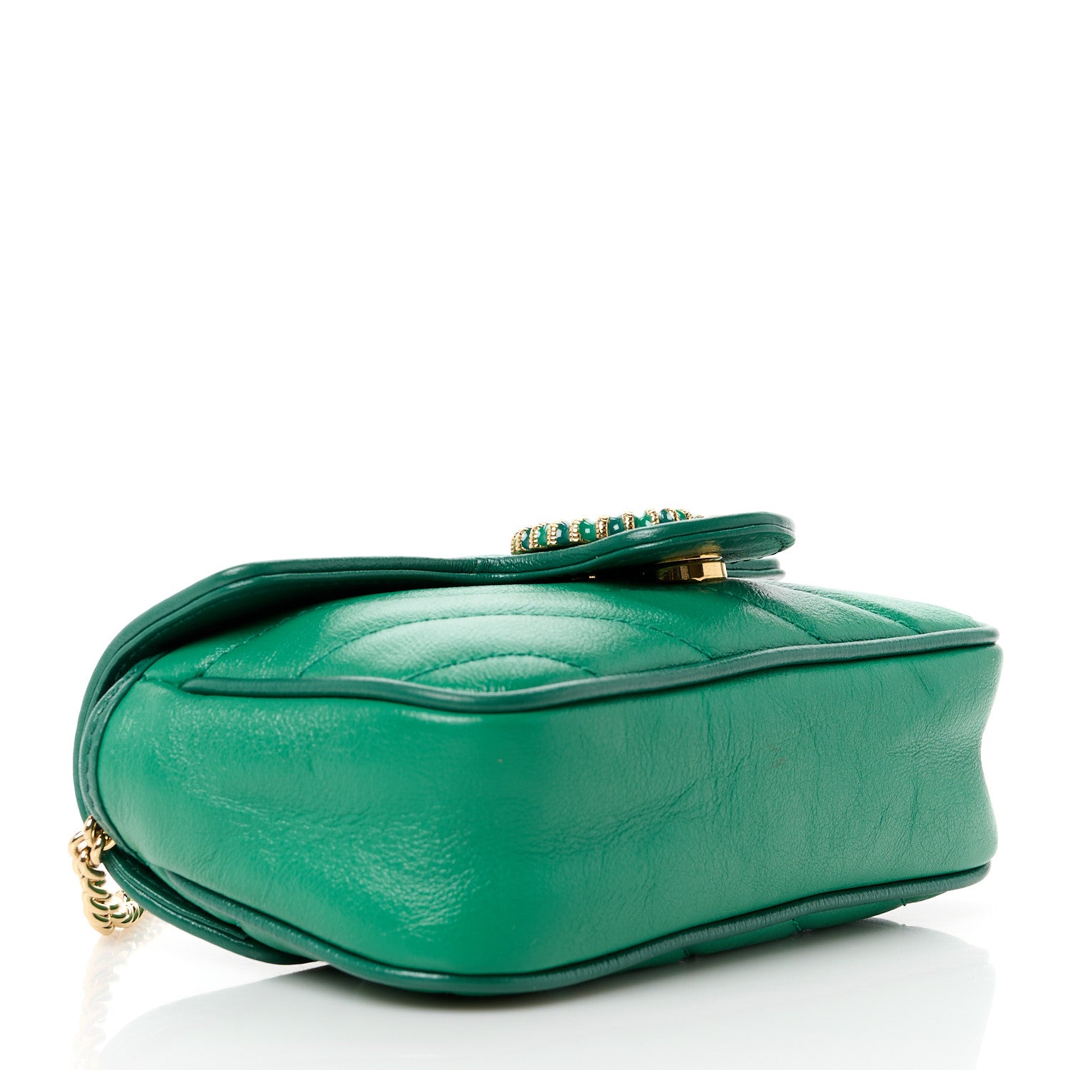 Gucci Azalea Calfskin Enamel Matelasse Diagonal Super Mini Torchon GG Marmont Shoulder Bag New Shamarock Emerald 4 of 11