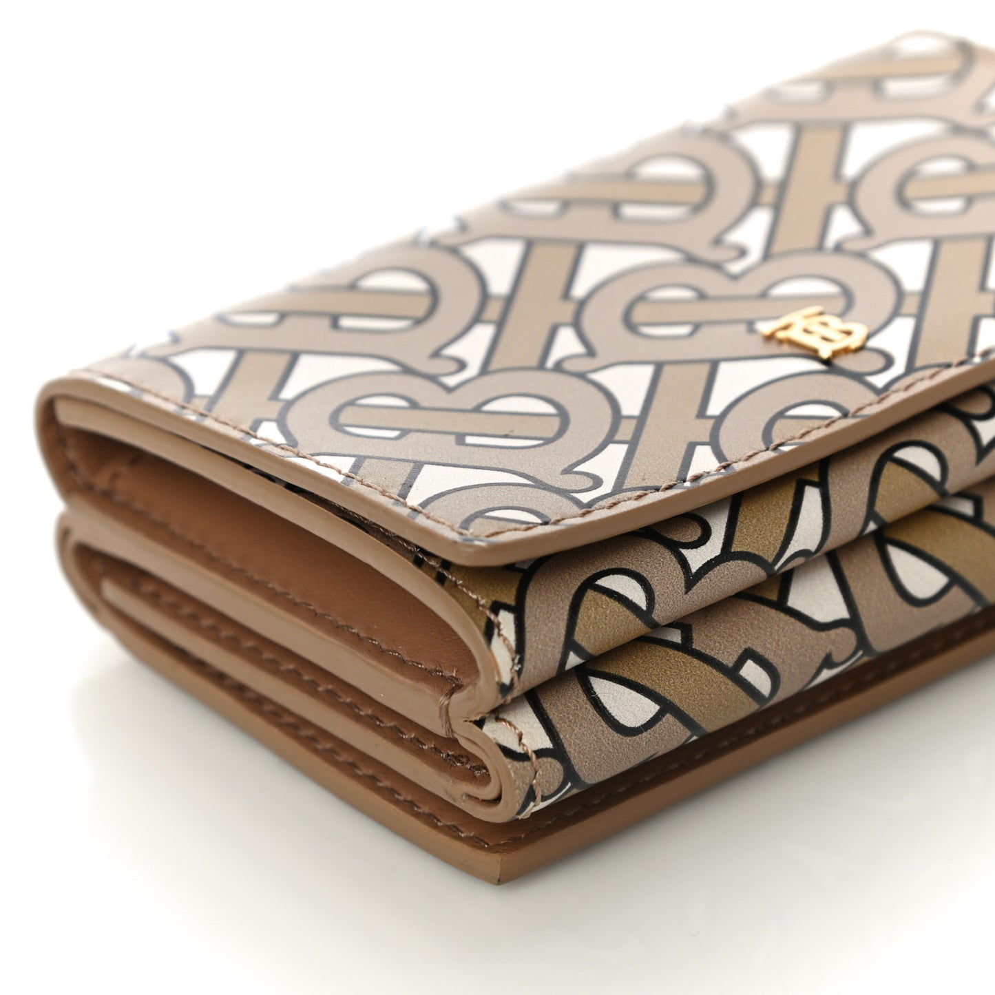Grained Calfskin Monogram Double Flap Lark Wallet Beige