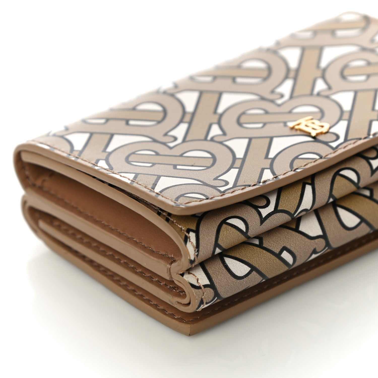 Burberry Grained Calfskin Monogram Double Flap Lark Wallet Beige 10 of 12
