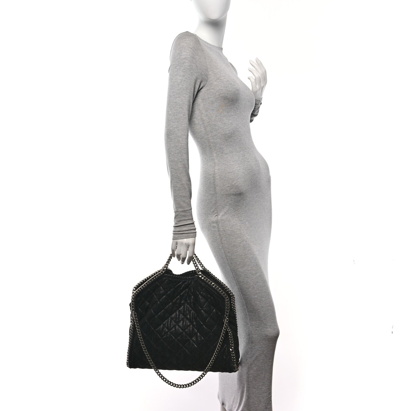 Metallic Shaggy Deer Quilted Small Falabella Tote Black