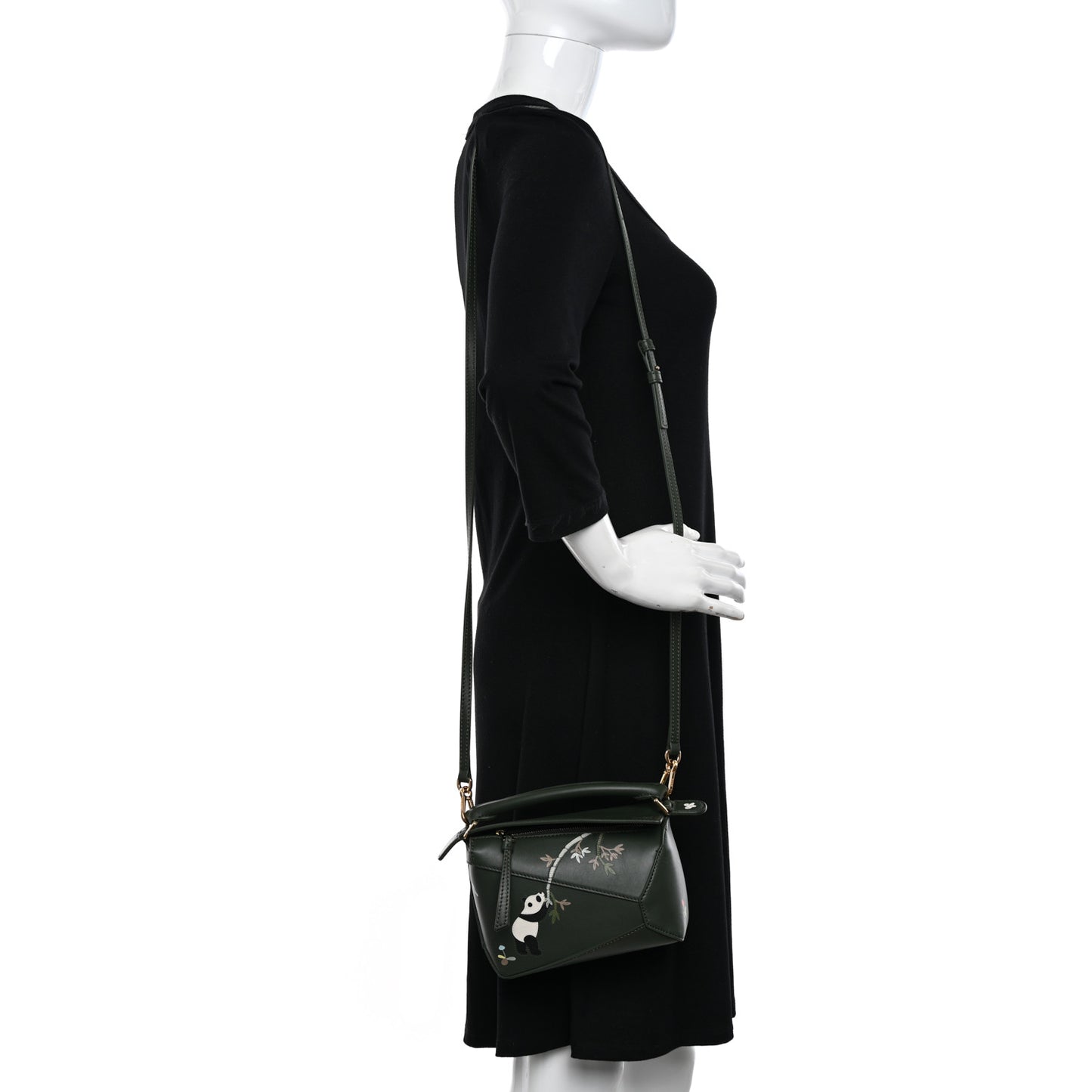 X SUNA FUJITA Satin Calfskin Mini Pandas Puzzle Edge Bag Bottle Green