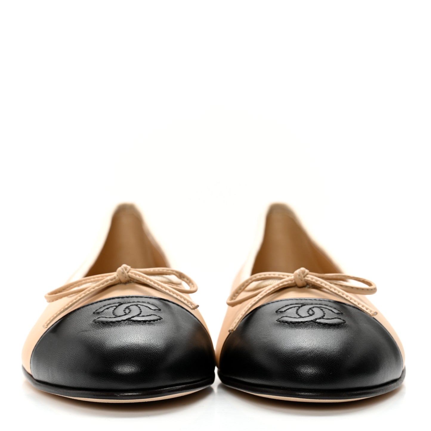 Lambskin Cap Toe CC Ballerina Flats 40.5 Beige Black