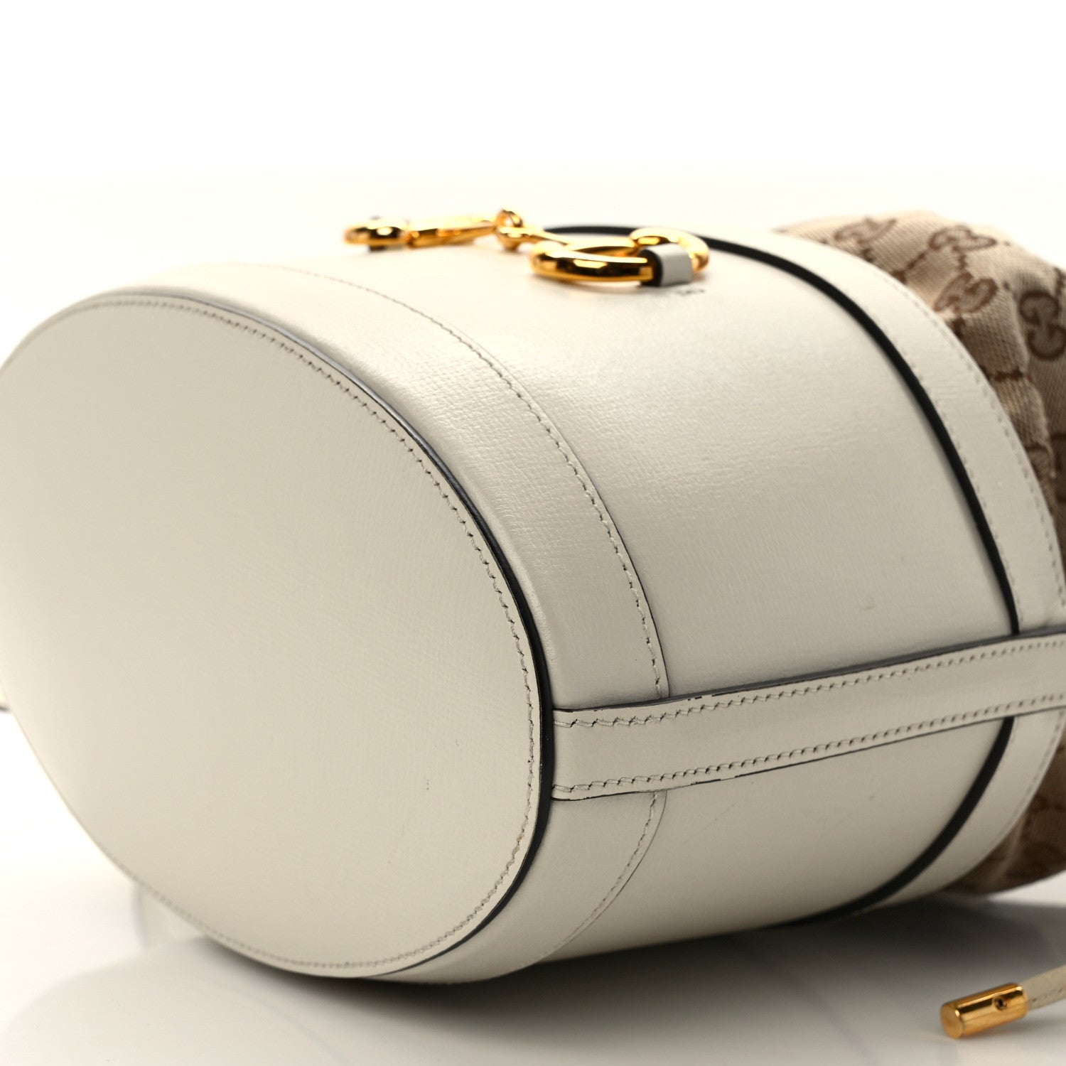 Gucci Monogram Textured Calfskin Horsebit 1955 Drawstring Bucket Bag Beige Mystic White 12 of 13