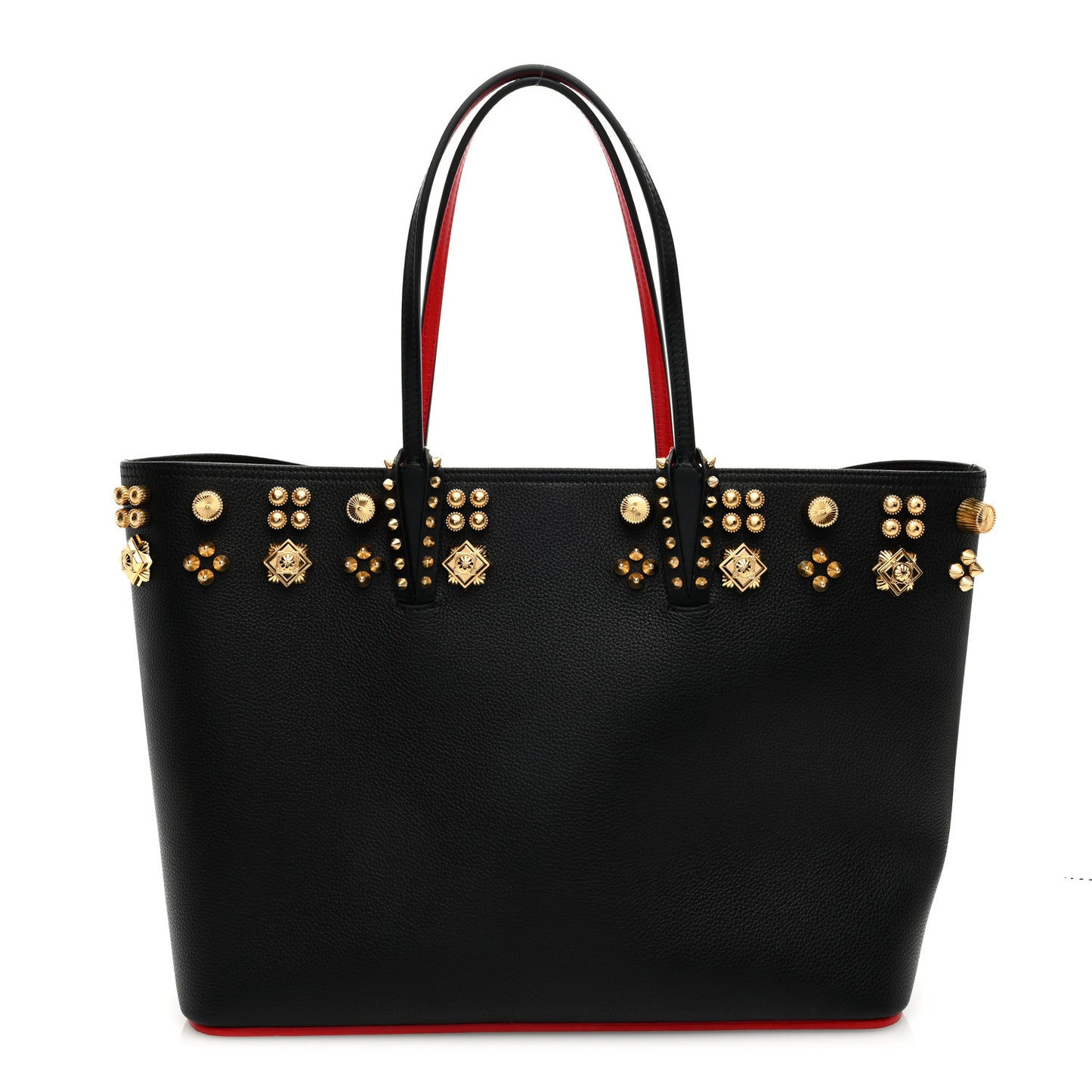Calfskin Empire Spike Studded East West Cabata Tote Black Gold