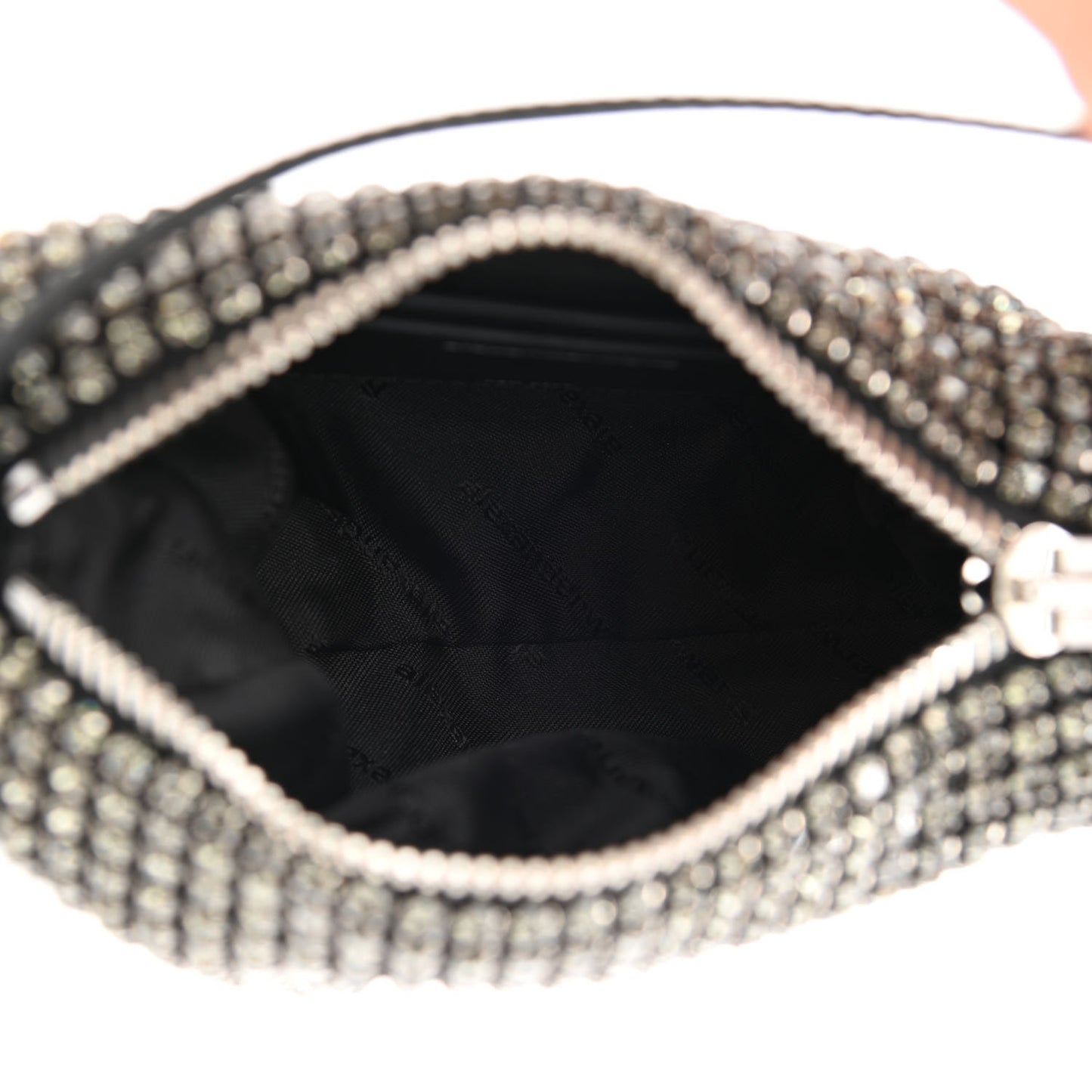 Mesh Crystal Rhinestone Mini Heiress Pouch Black Silver
