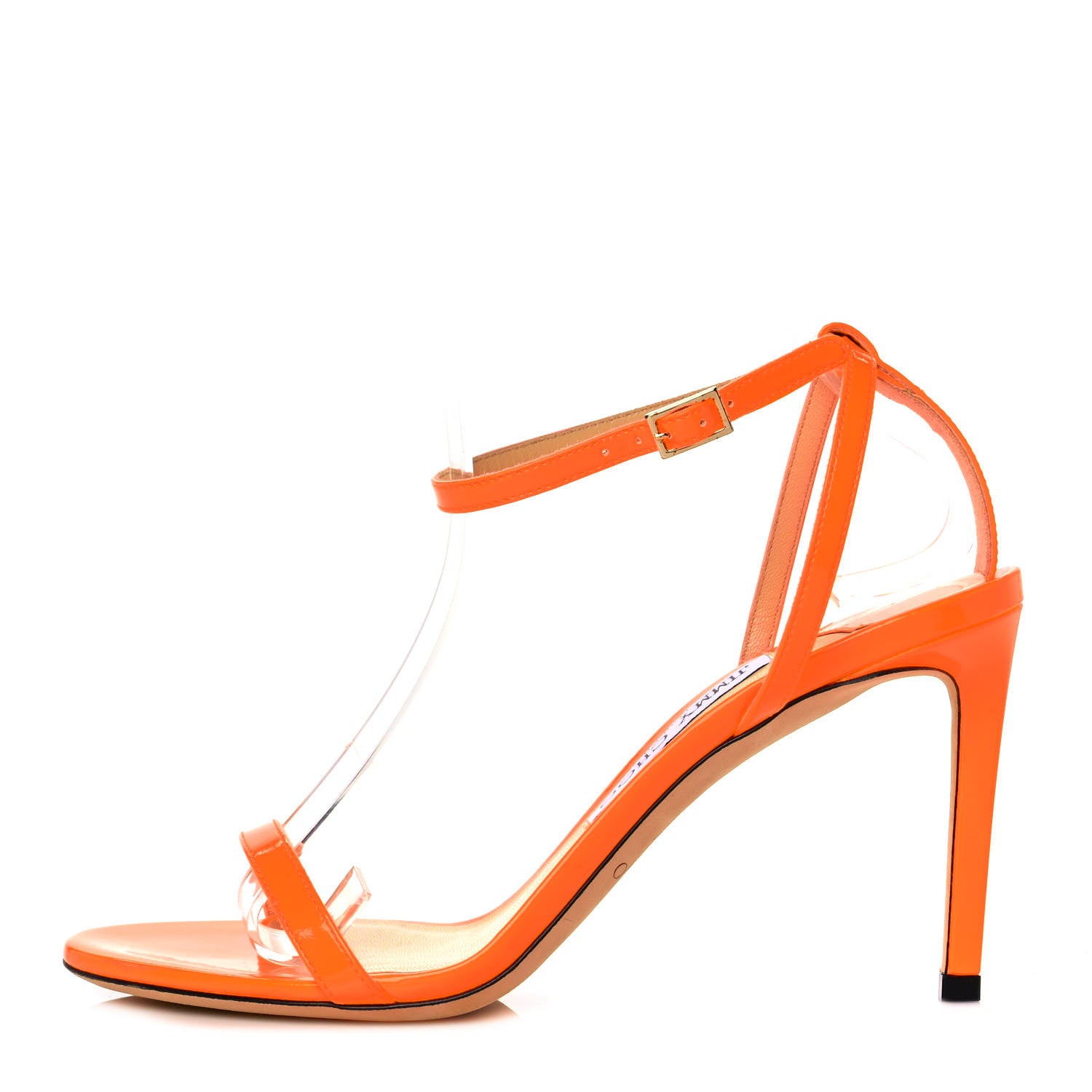 Jimmy Choo Patent Minny 85 Ankle Strap Sandals 38 Orange 1 of 7