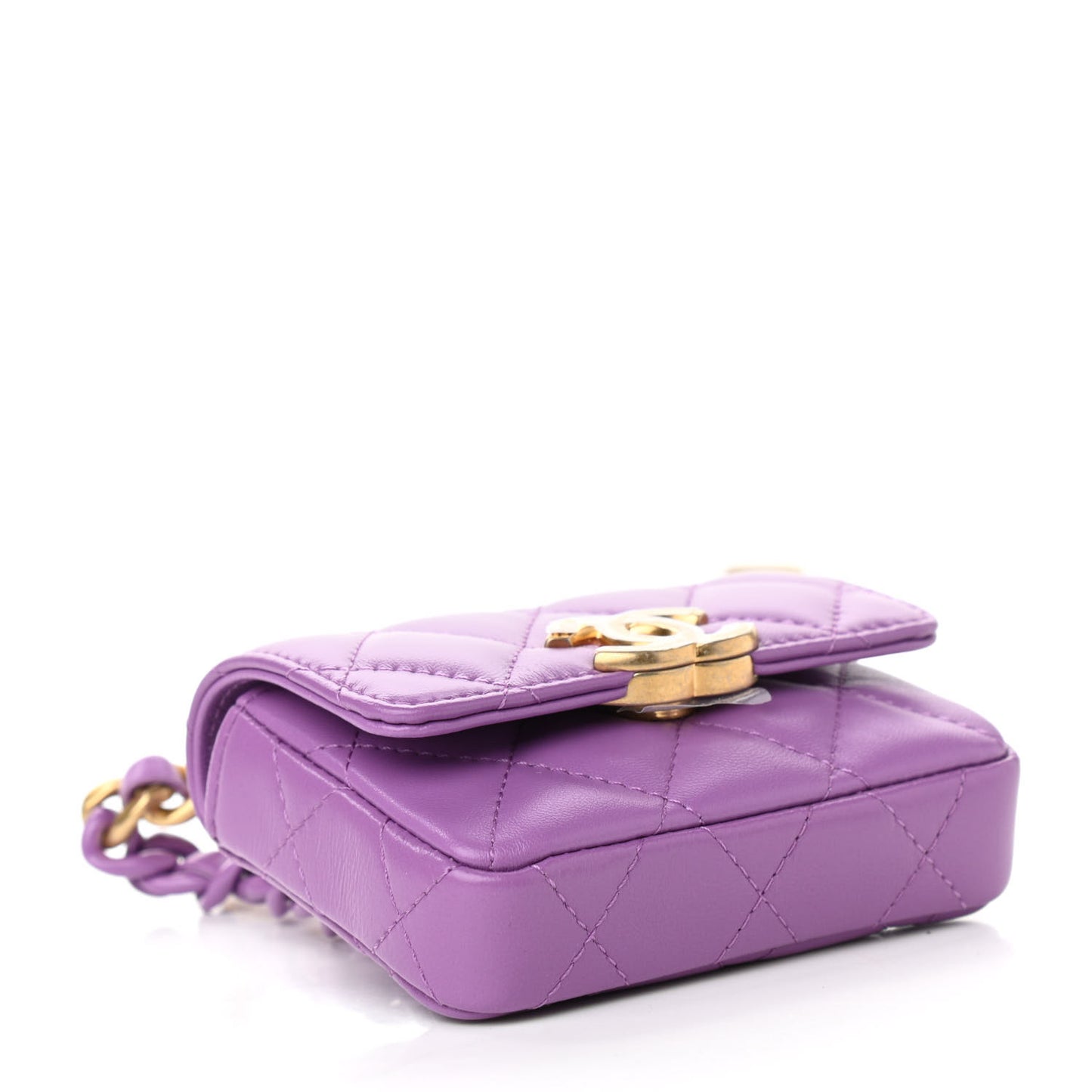 Lambskin Lacquered Metal Quilted Flap Chain Belt Bag Purple