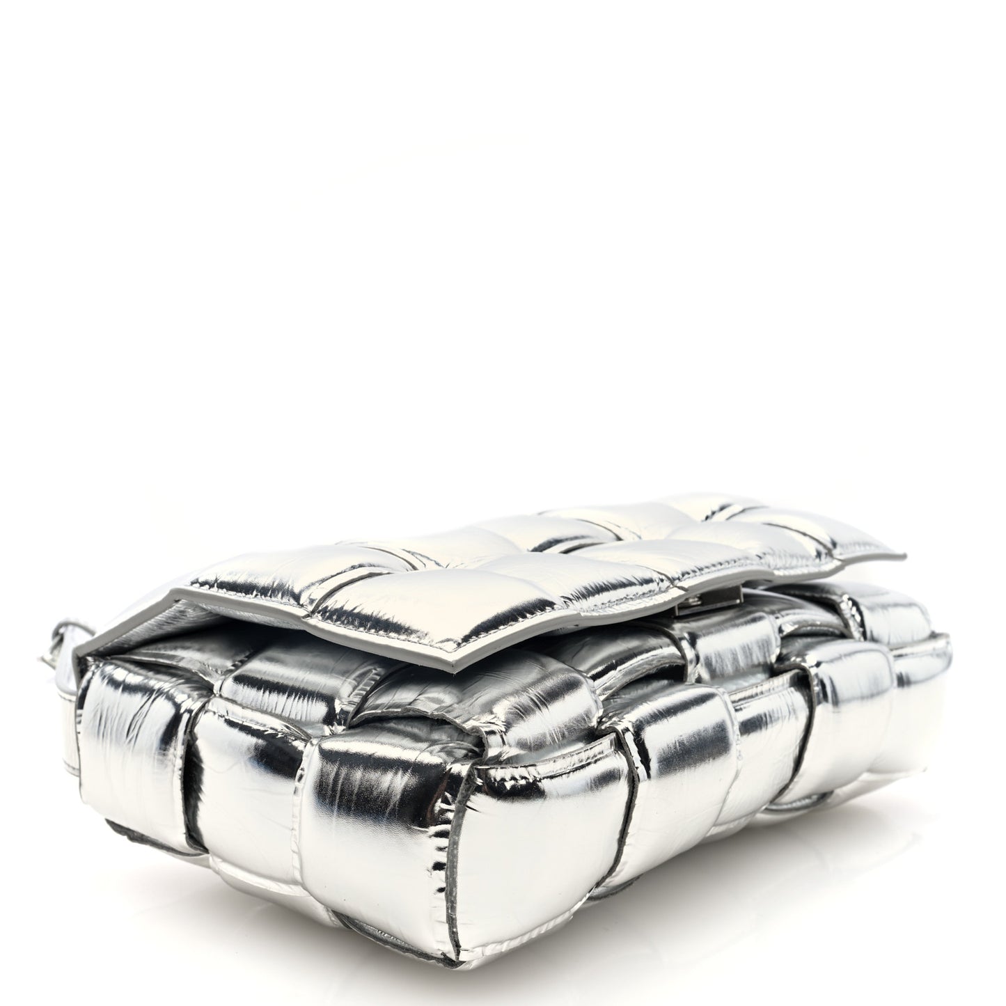 Metallic Lambskin Padded Cassette Crossbody Bag Silver