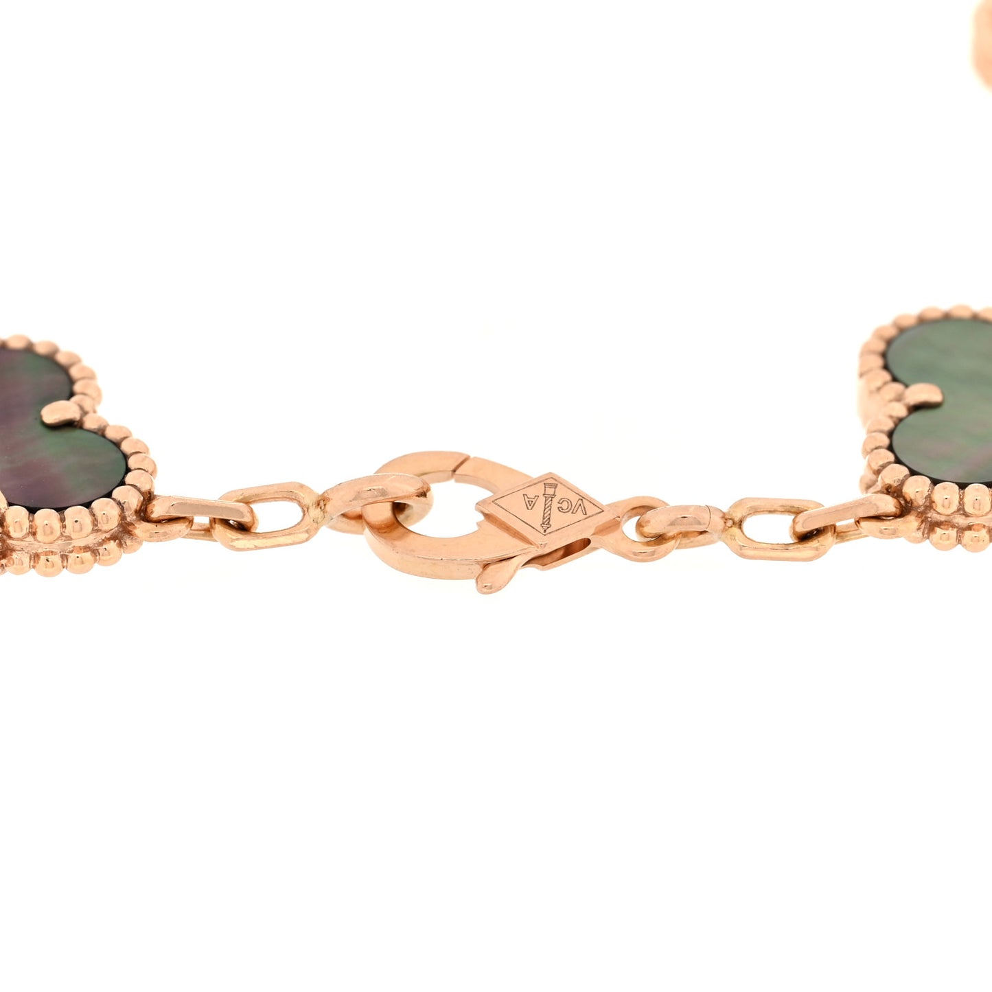 18K Rose Gold Diamond Gray Mother of Pearl 5 Motifs Vintage Alhambra Bracelet