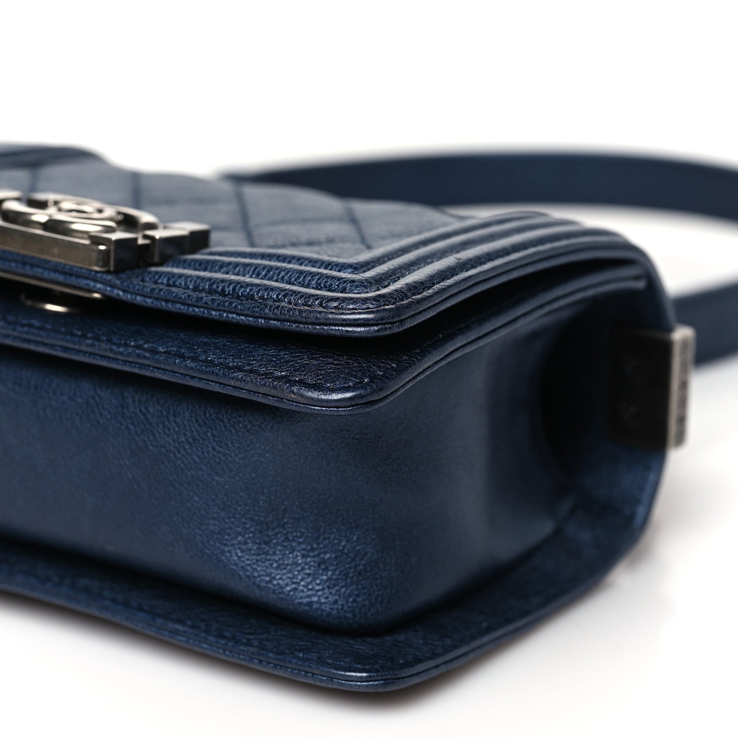 Metallic Calfskin Quilted Mini Boy Flap Blue