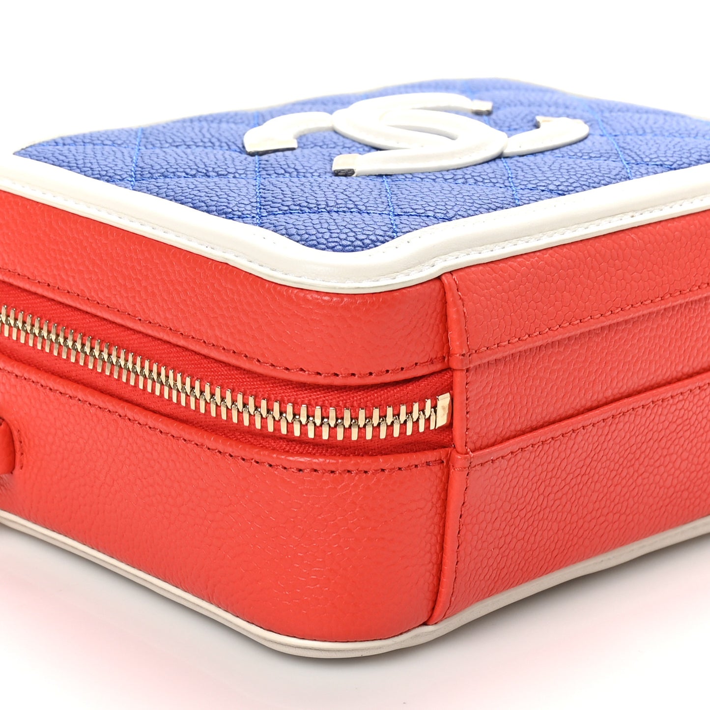Caviar Quilted Small CC Filigree Vanity Case Blue White Red