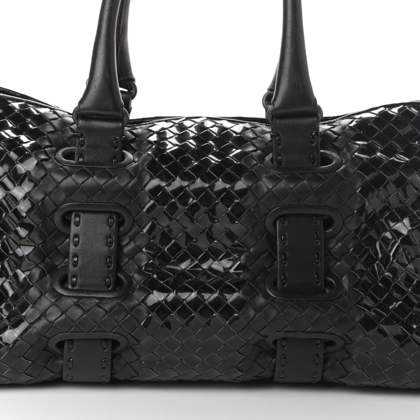 Patent Nappa Intrecciato Accordion Satchel Black