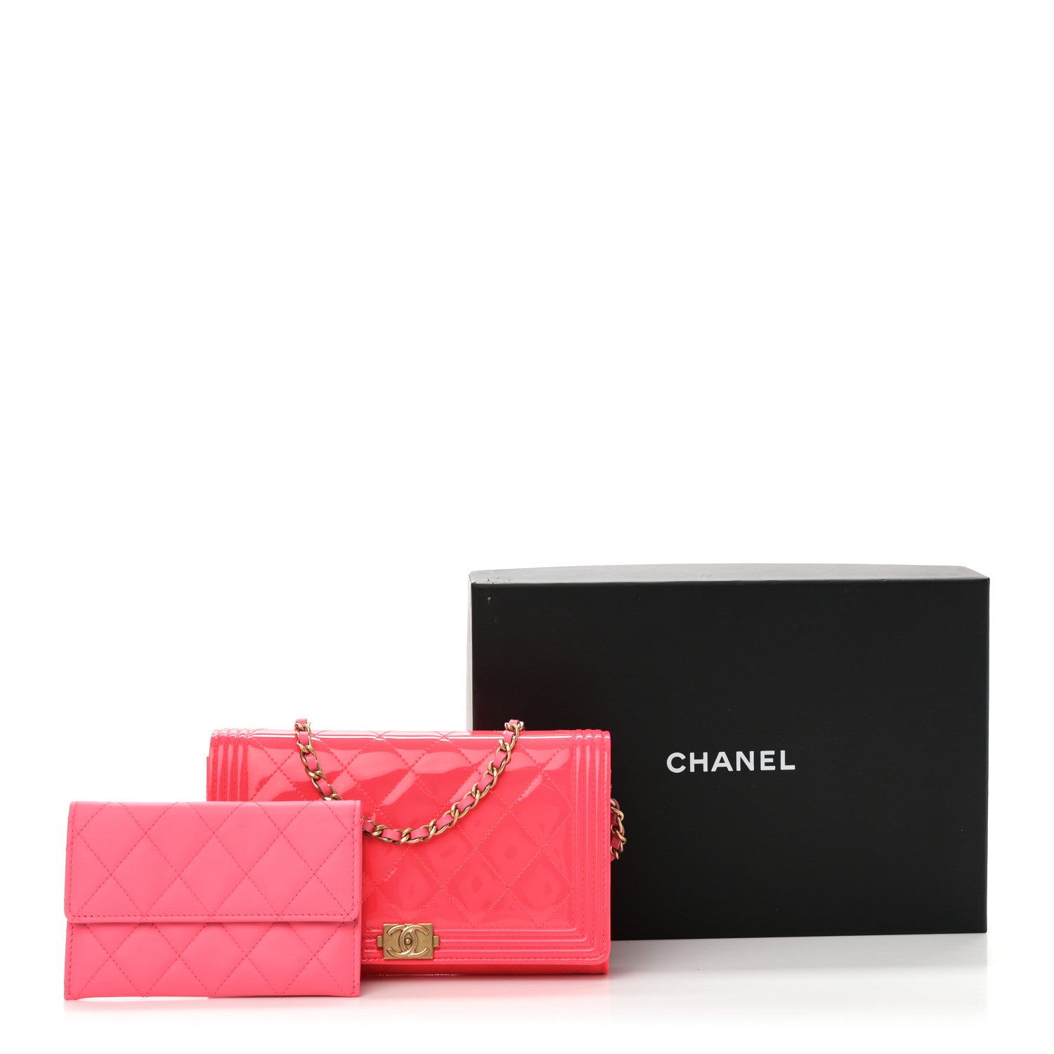 Chanel Patent Quilted Boy Wallet On Removable Chain WOC Pink 12 of 12