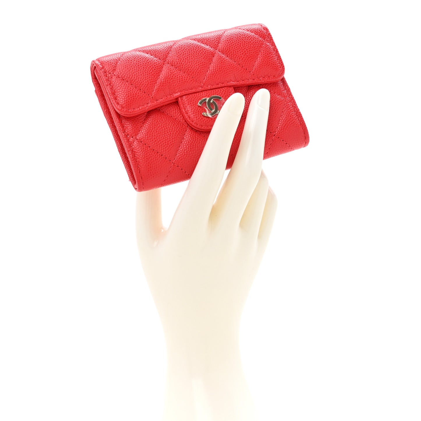 Caviar Quilted Flap Card Holder Wallet Red