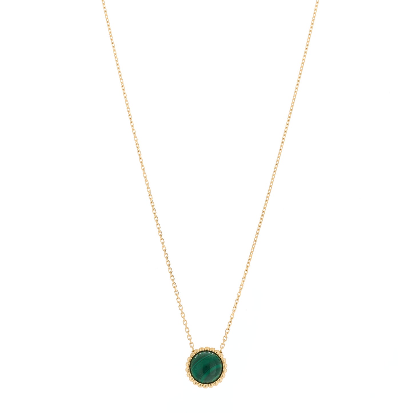 18K Yellow Gold Malachite Perlee Couleurs Pendant Necklace