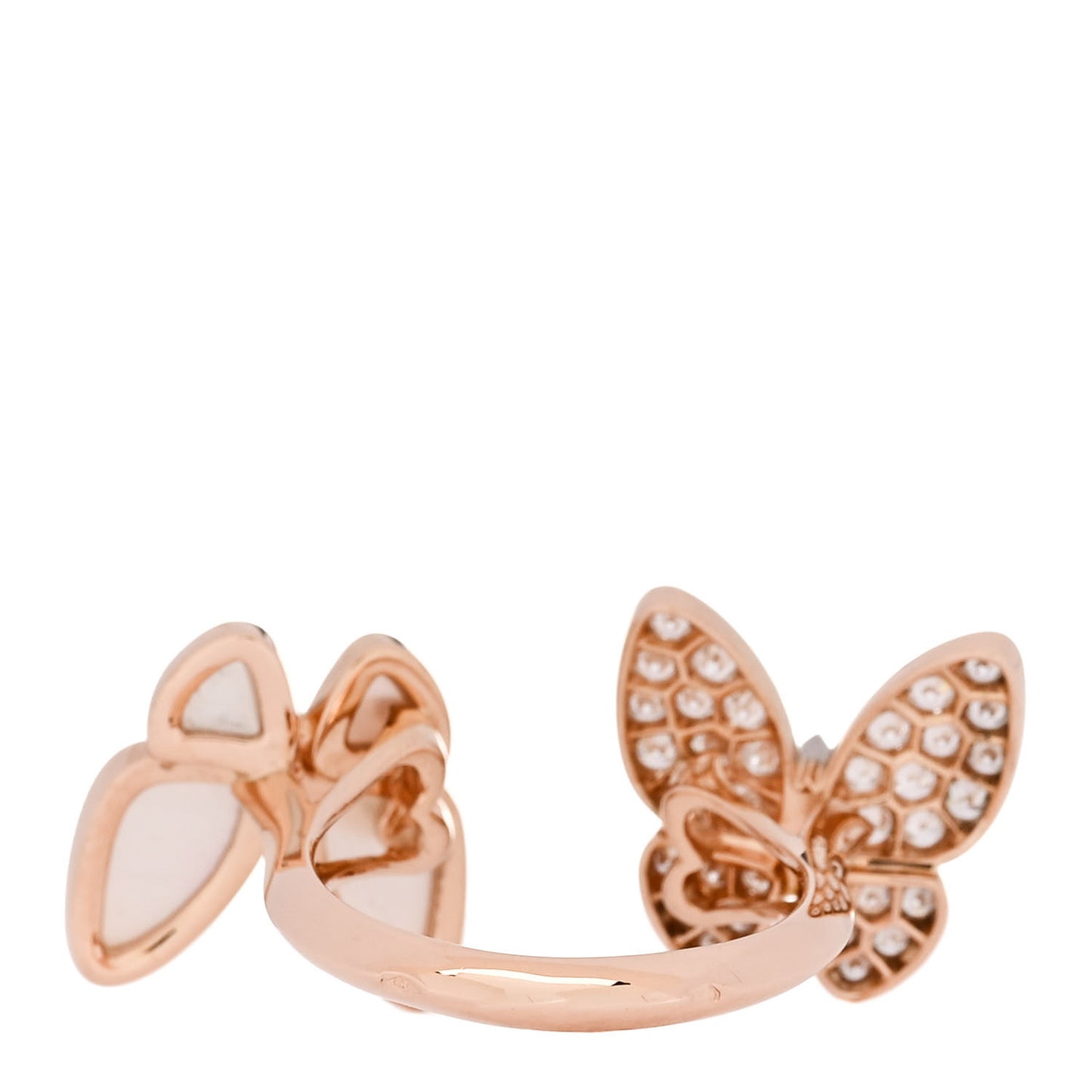 18K Rose Gold Diamond Mother of Pearl Two Butterfly Between The Finger Ring 54 7