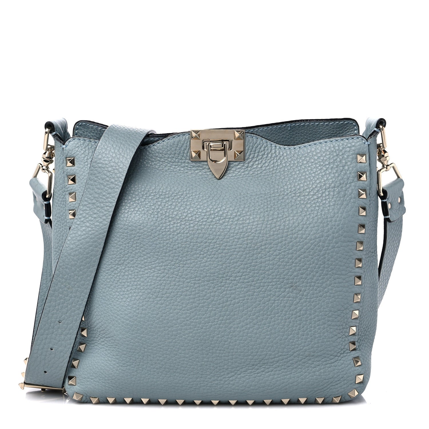 Valentino Garavani Pebbled Calfskin Small Rockstud Flip-Lock Messenger Bag Light Blue 1 of 15