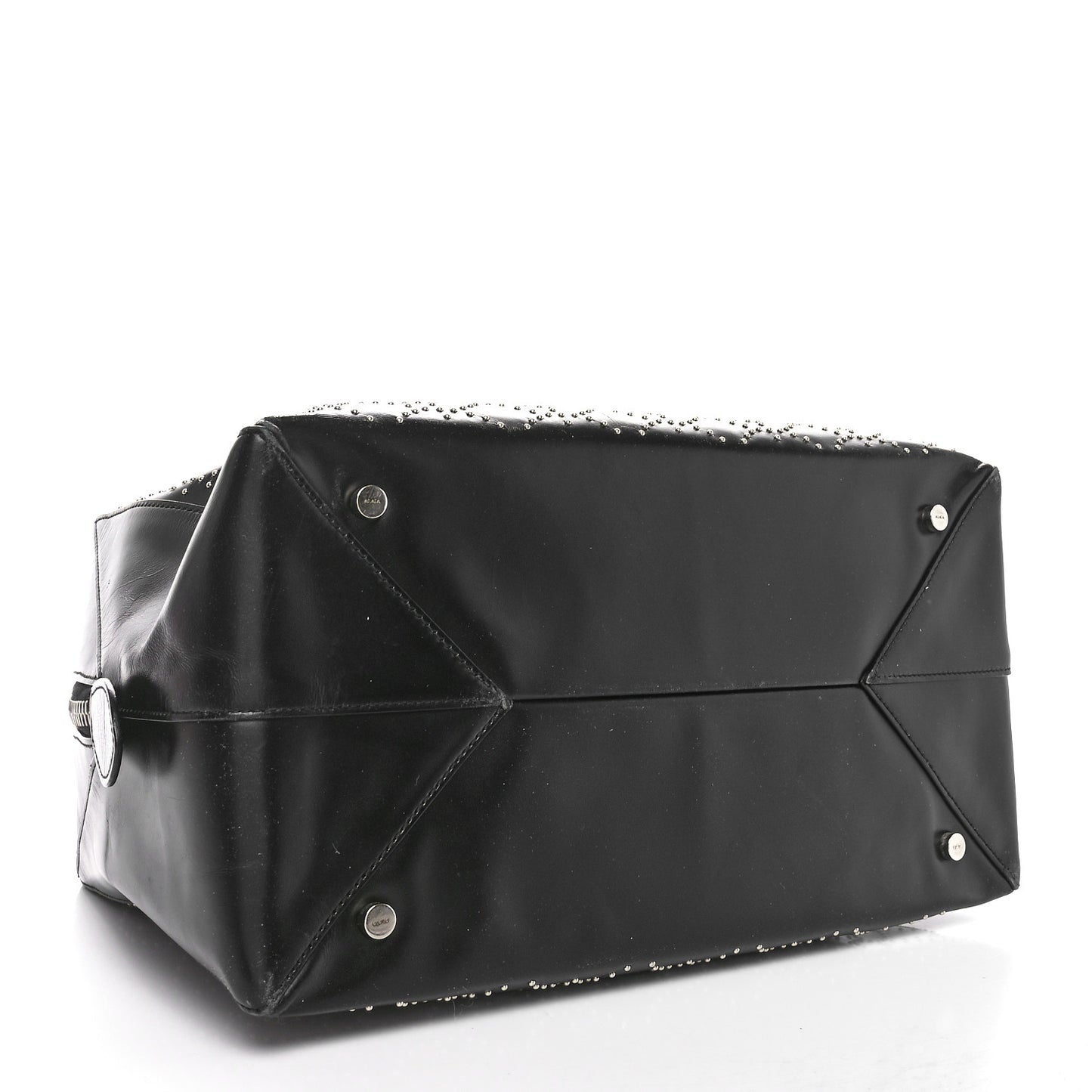 Calfskin Arabesque Studded Top Handle Bag Black