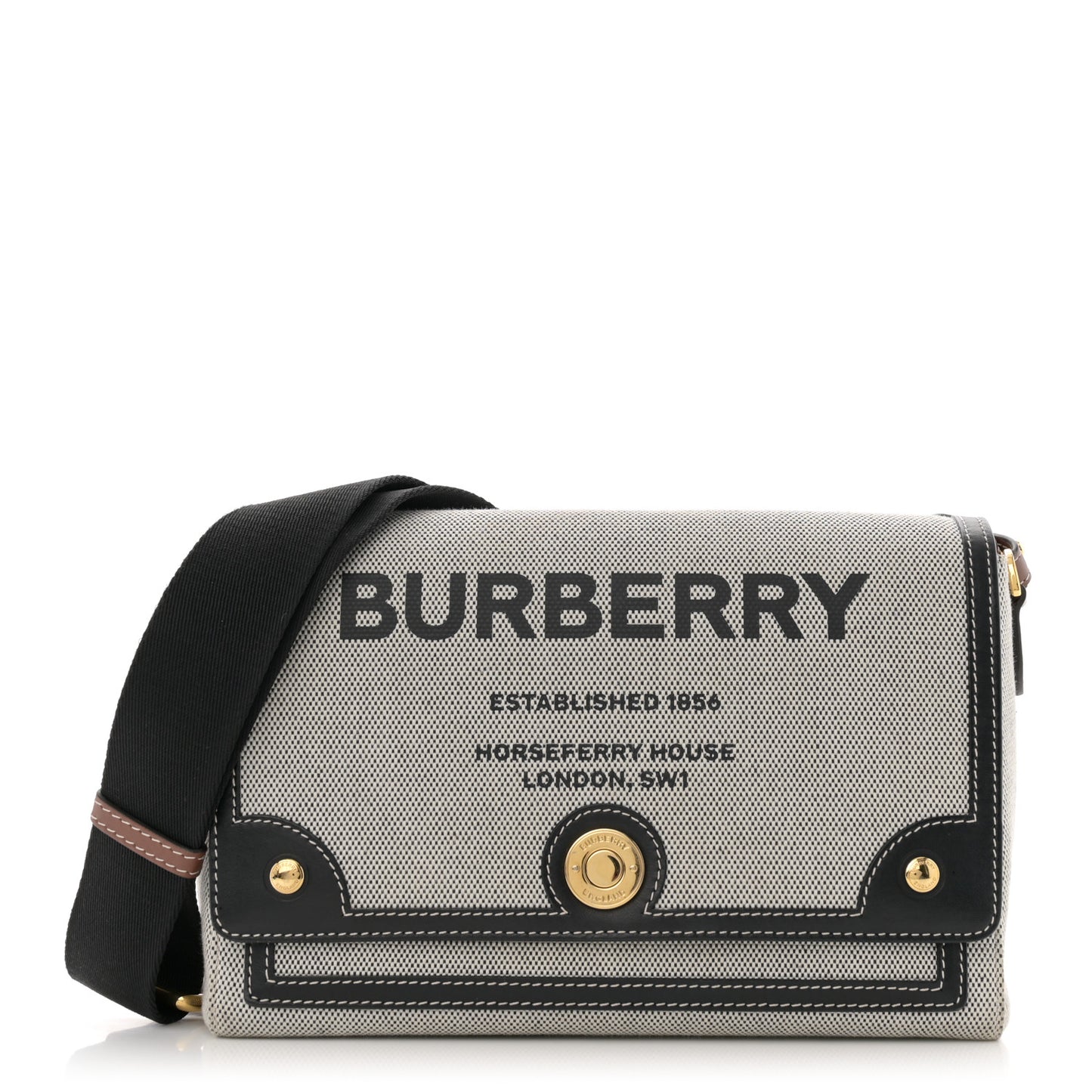 Canvas Horseferry Print Note Crossbody Bag Grey Black