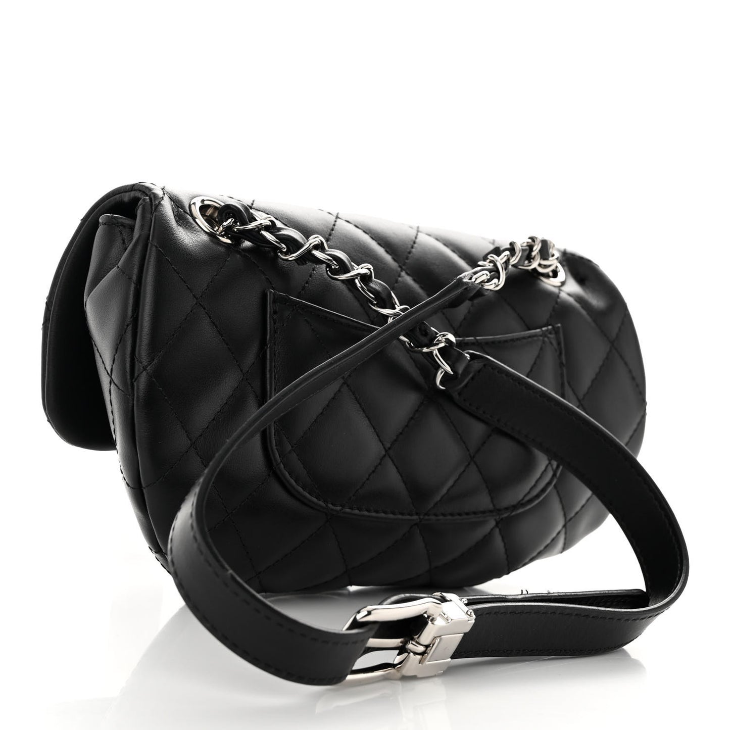 Calfskin Quilted CC Uniform Flap Belt Bag Black