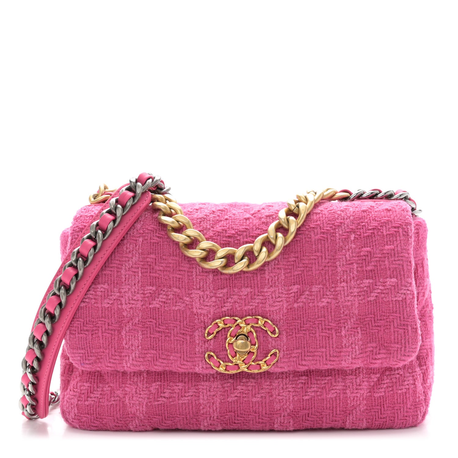 Chanel Tweed Quilted Medium Chanel 19 Flap Pink 1 of 10