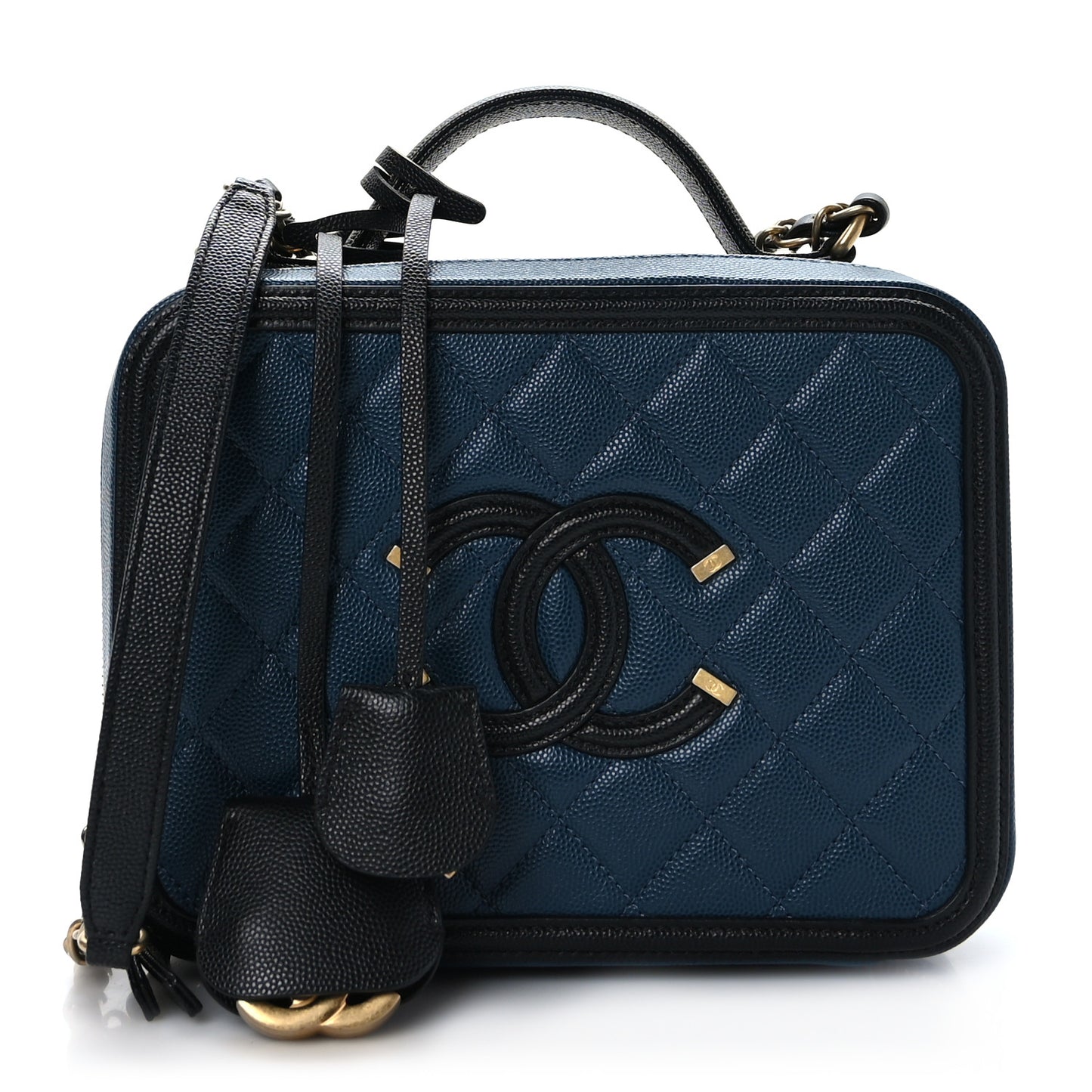 Caviar Quilted Medium CC Filigree Vanity Case Navy Black