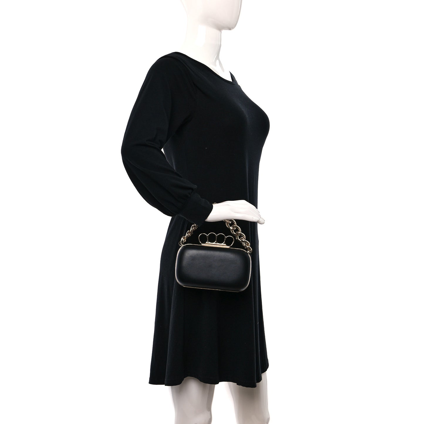 Lambskin Knuckle Box Chain Link Clutch Black