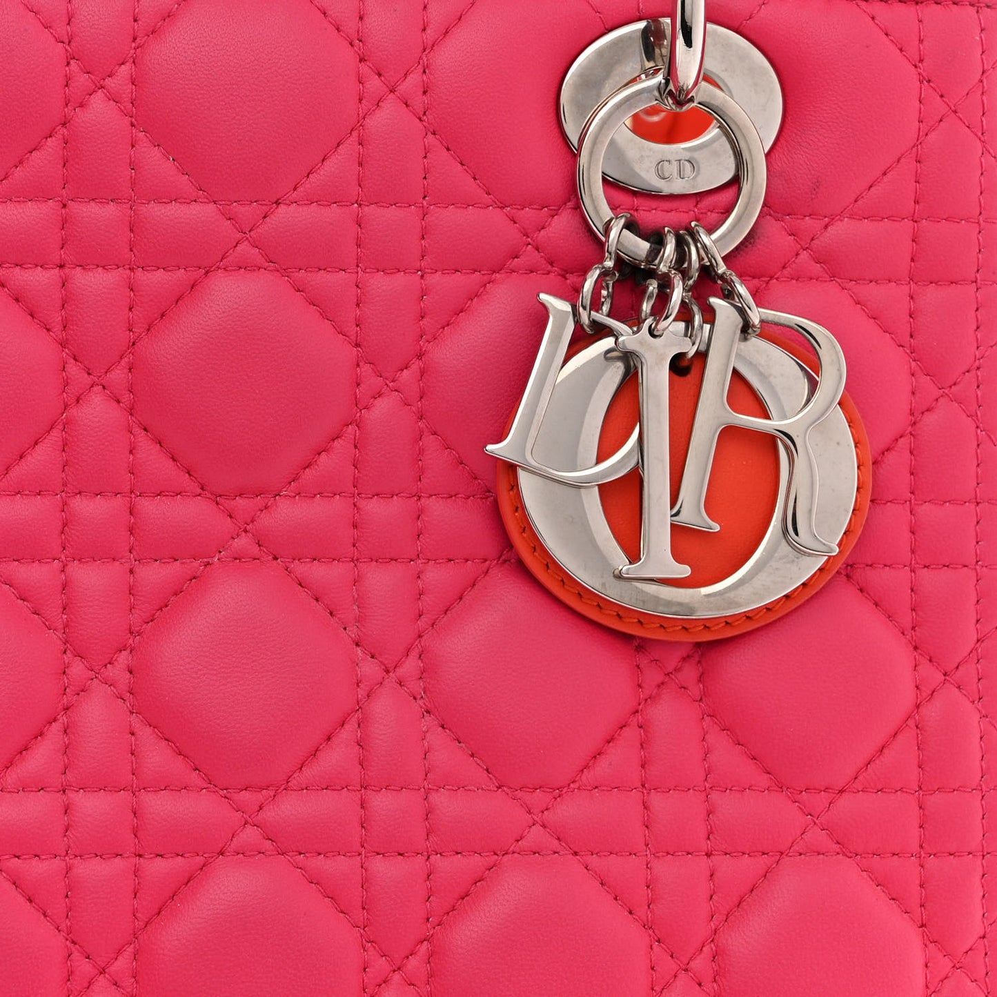 Lambskin Cannage Tri-Color Medium Lady Dior Orange Riviera Fuchsia Cosmopolitan Lipstick Natural