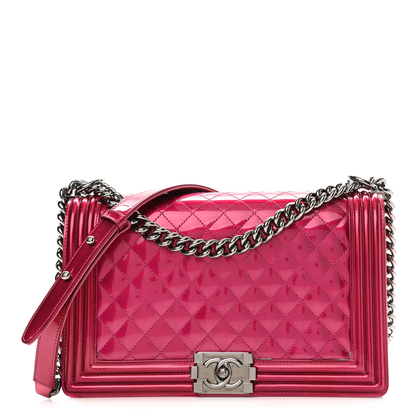 Metallic Patent Quilted New Medium Boy Flap Fuchsia