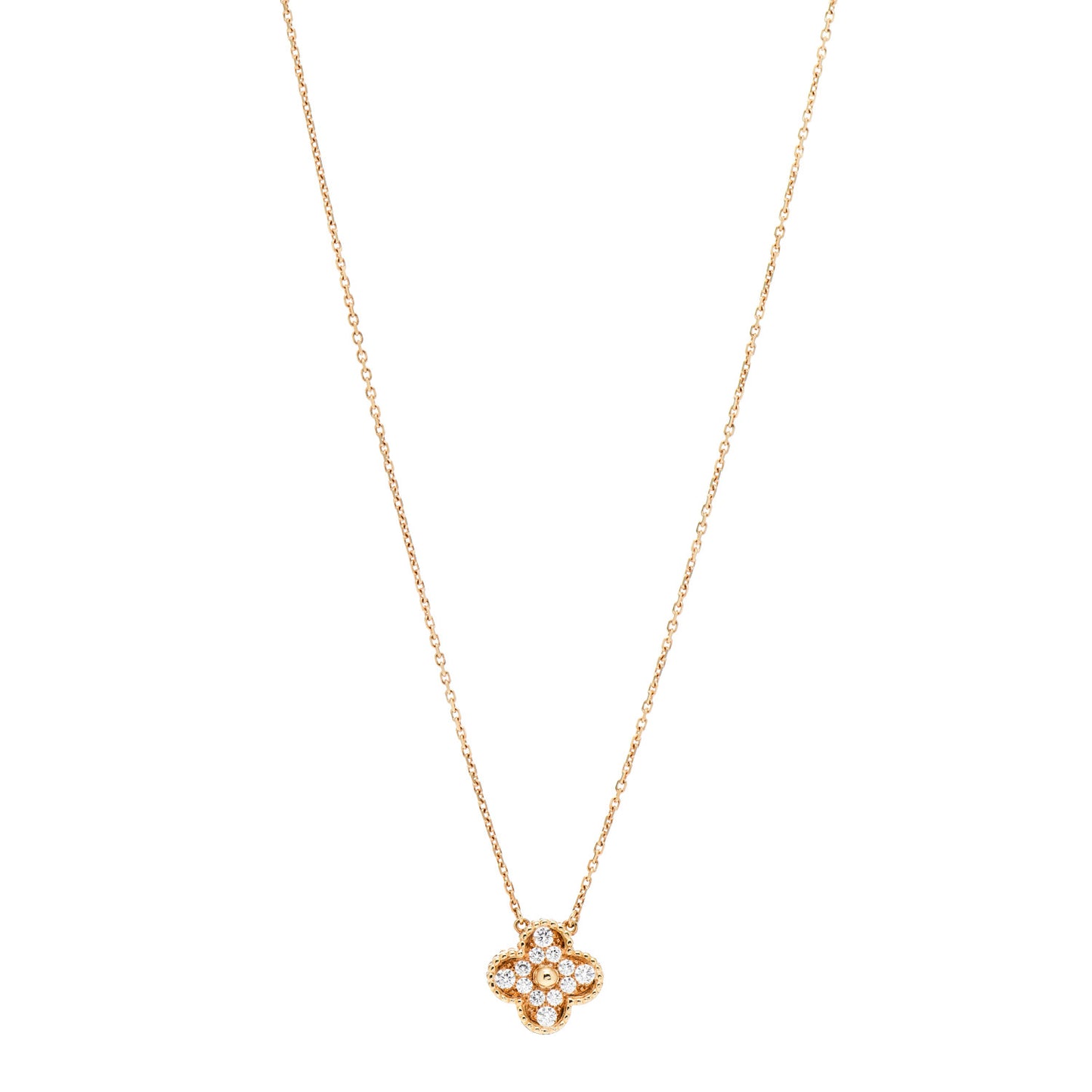 18K Yellow Gold Diamond Vintage Alhambra Pendant Necklace