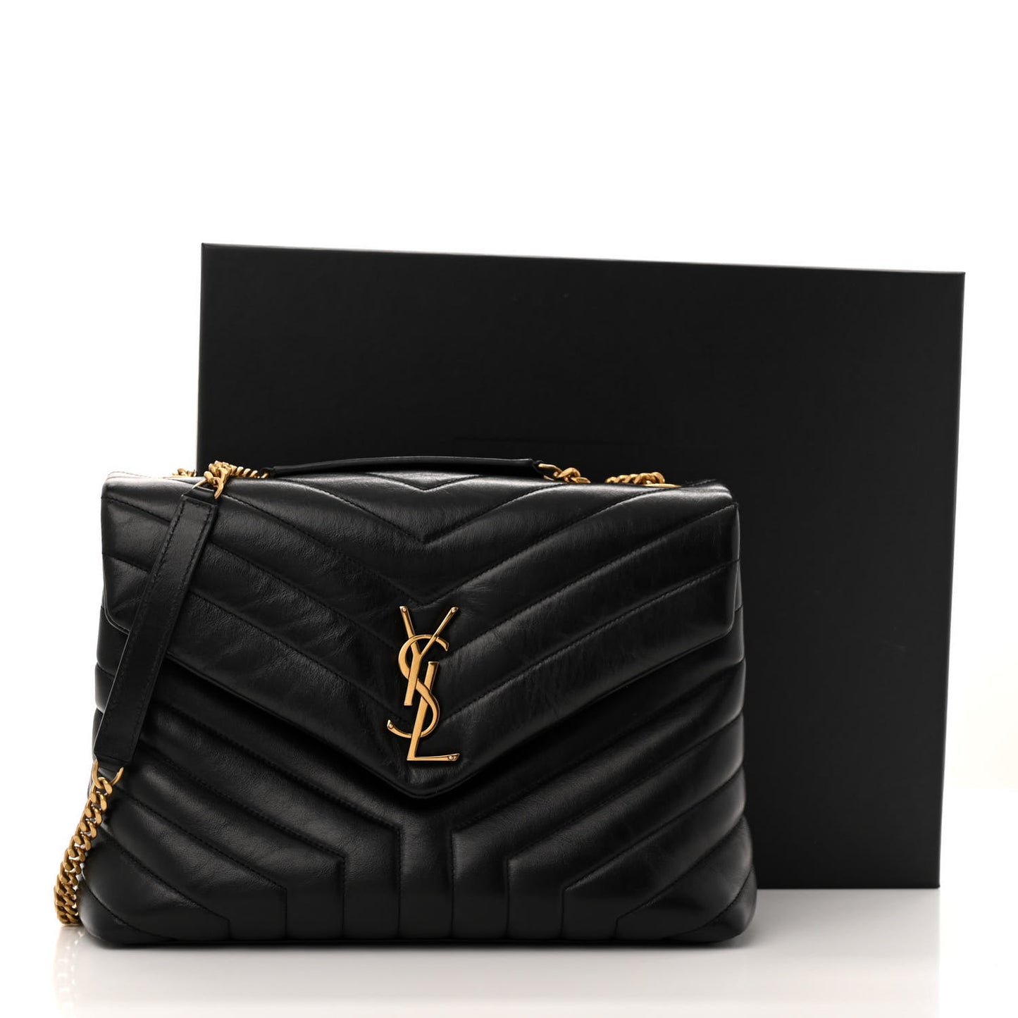 Calfskin Y Quilted Monogram Medium Loulou Chain Satchel Black