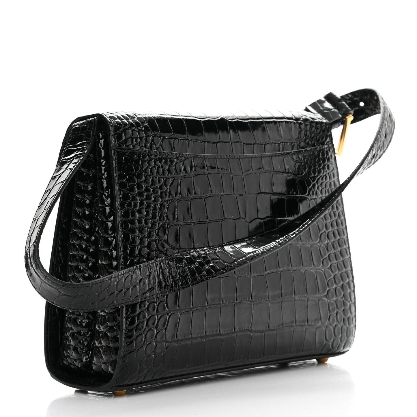 Shiny Calfskin Graffiti Logo Crocodile Embossed Medium Ghost Shoulder Bag Black White