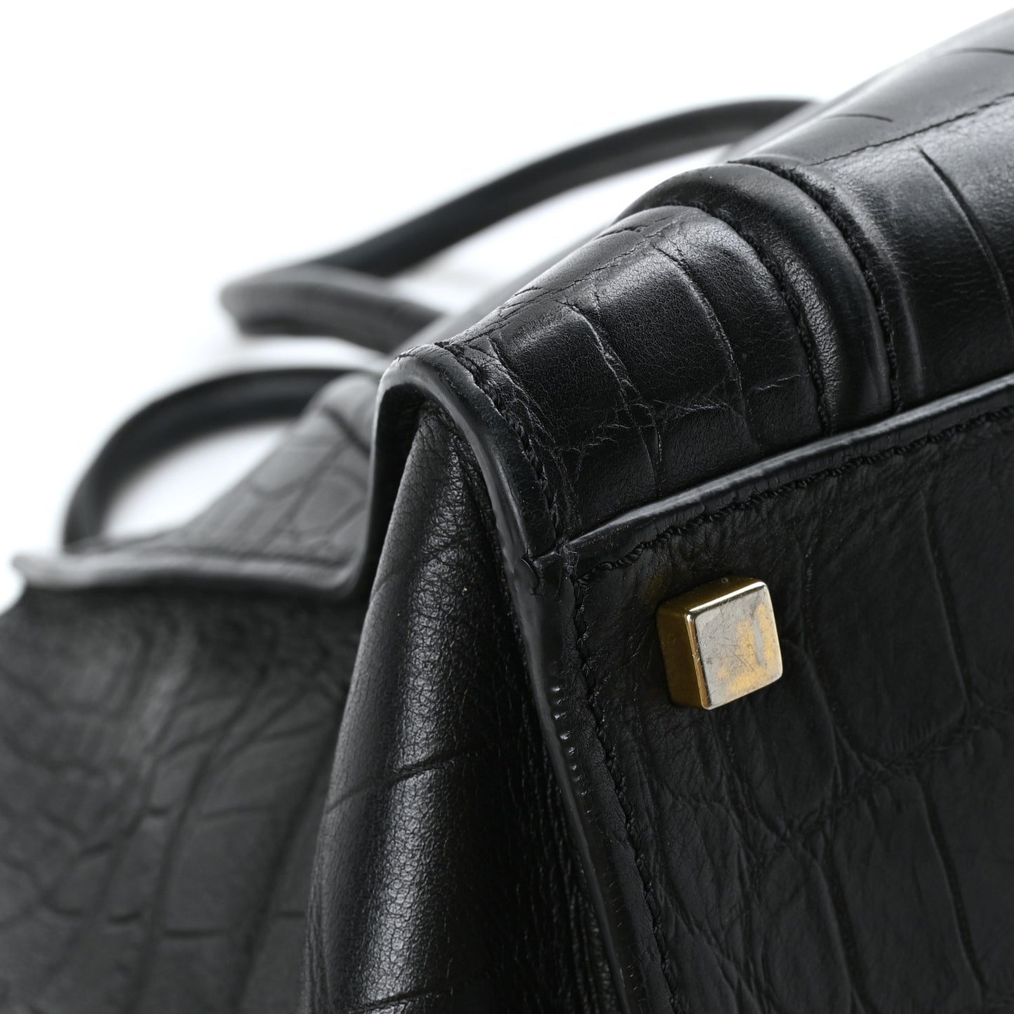 Calfskin Crocodile Embossed Medium Phantom Luggage Black