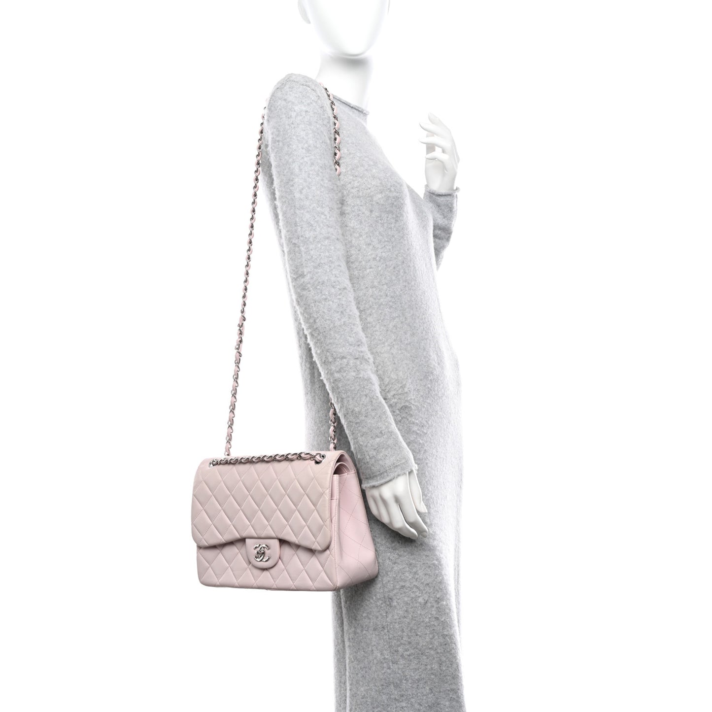 Lambskin Quilted Jumbo Double Flap Light Pink