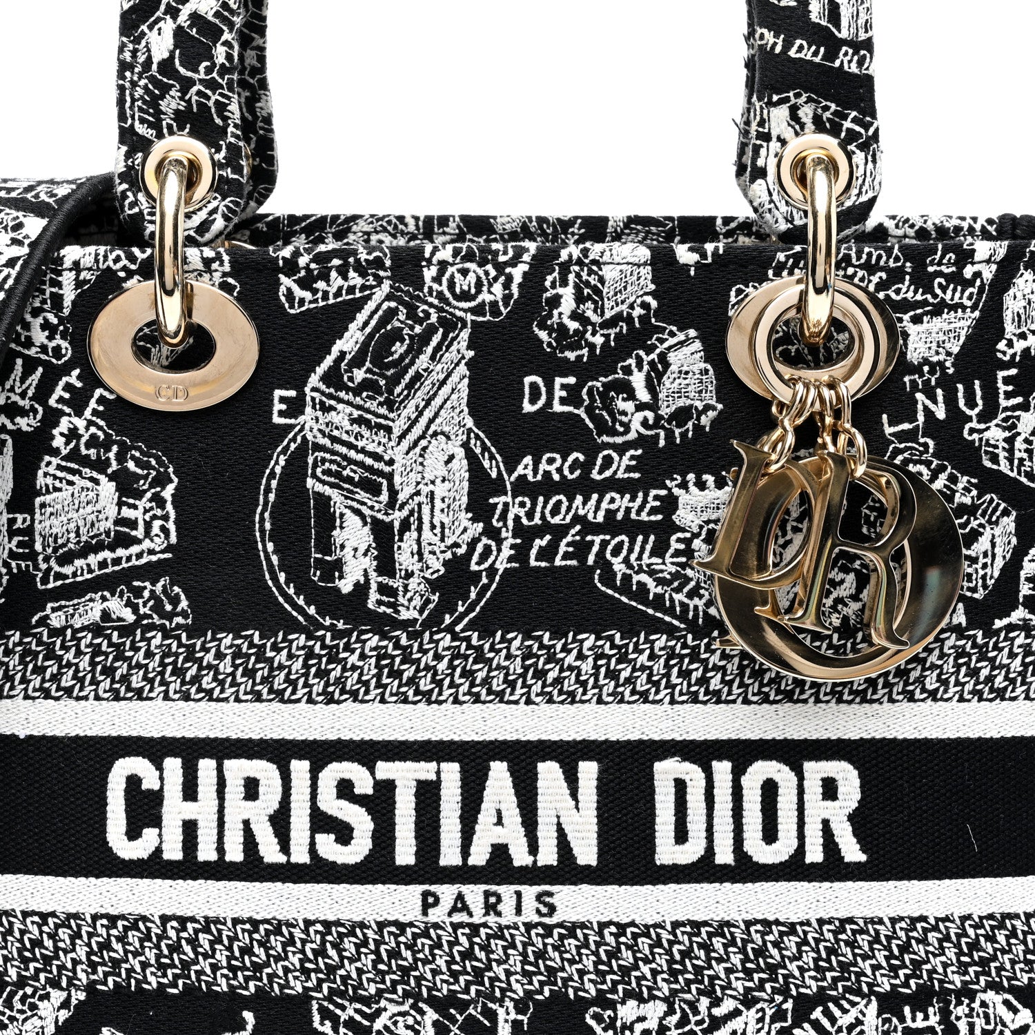 Christian Dior Canvas Embroidered Medium Plan de Paris Lady D-Lite Black White 7 of 9