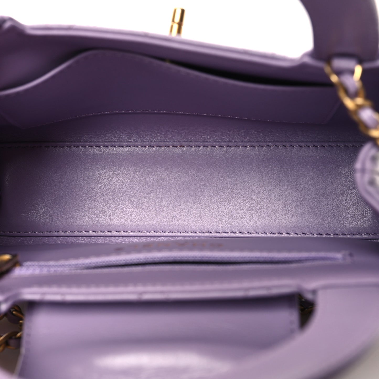 Shiny Aged Calfskin Quilted Nano Kelly Shopper Lilac