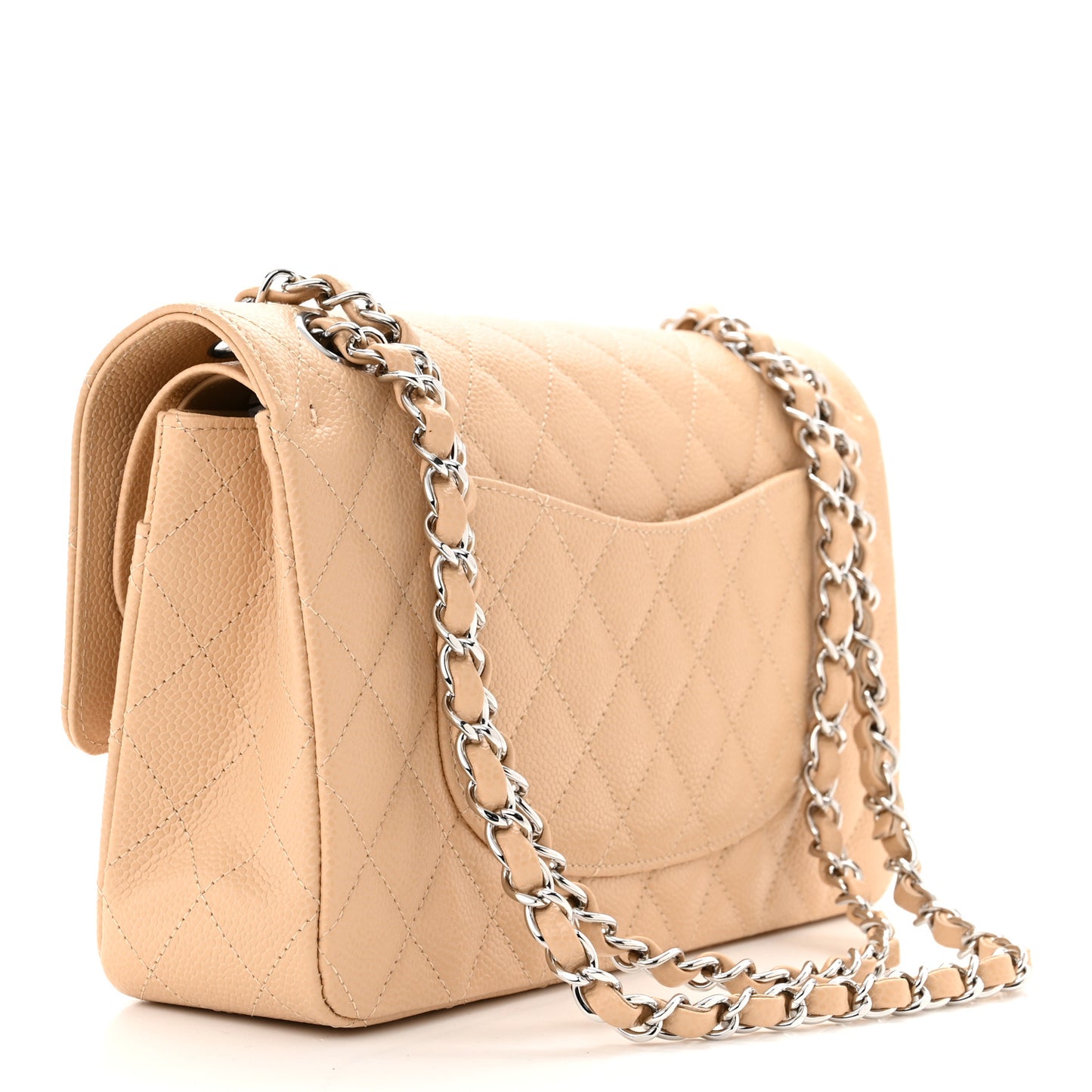 Caviar Quilted Medium Double Flap Beige