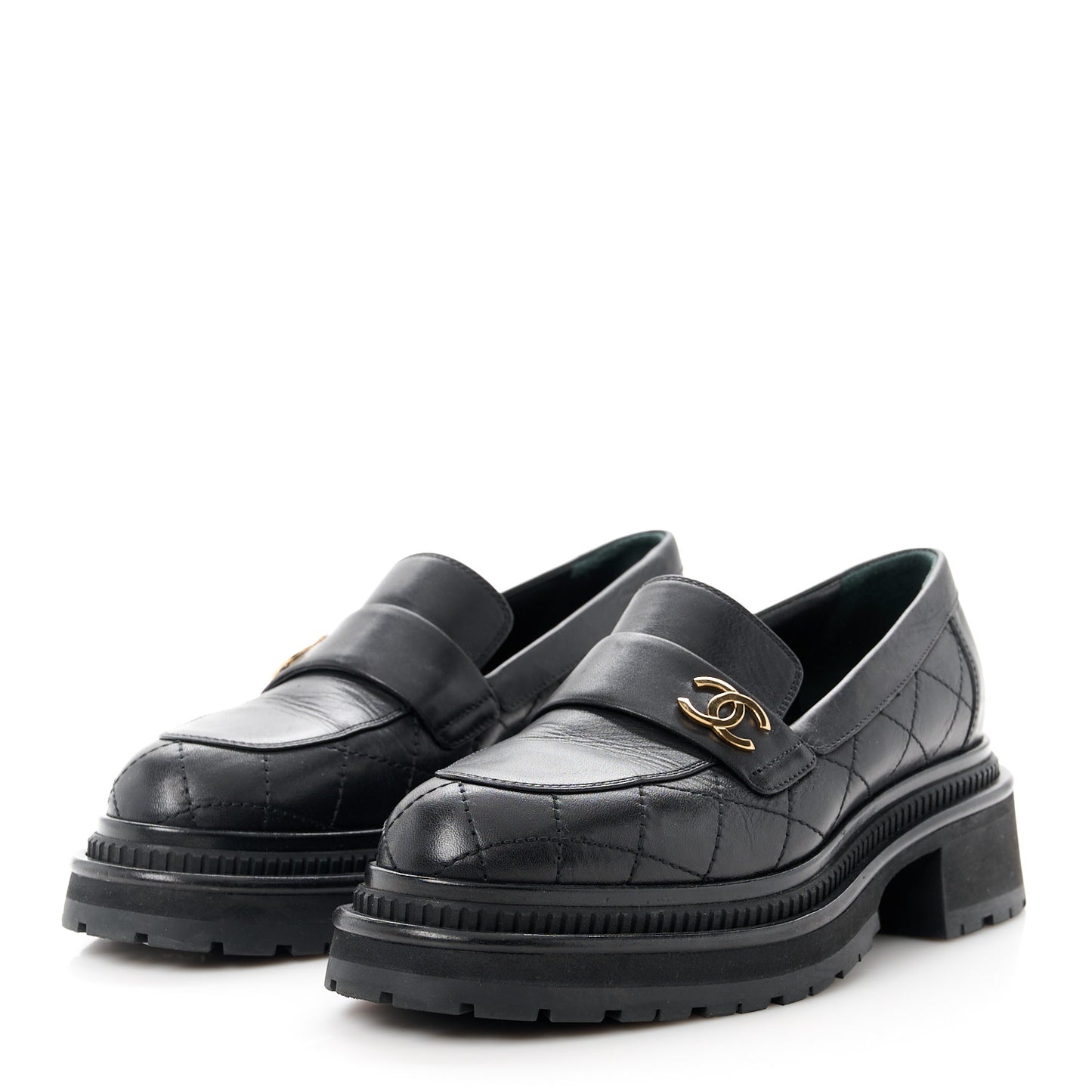 Calfskin Quilted CC Mocassin Loafers 37 Black